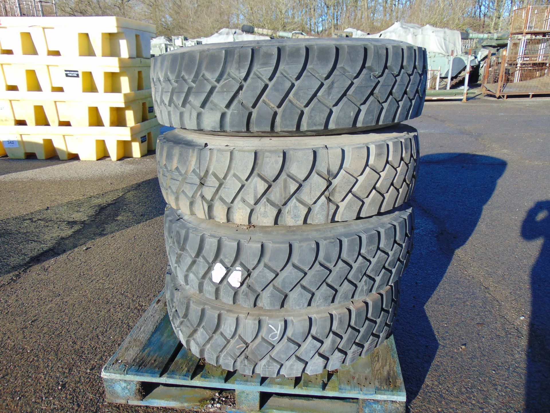 Qty 4 x Goodyear 12.00R20 G388 Unisteel tyres, unused still with bobbles fitted on 8 stud rims