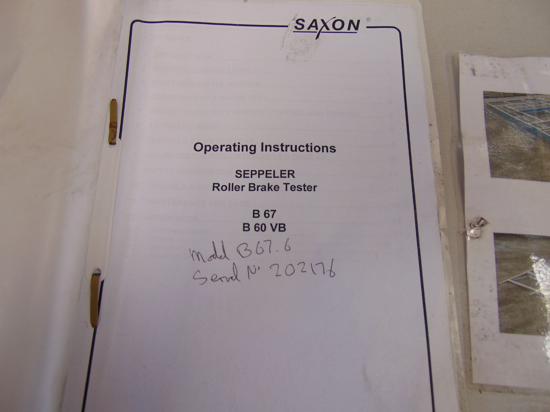 Saxon B67.6 Class 4 Roller Brake Tester C/W Instruction Manual - Image 12 of 13