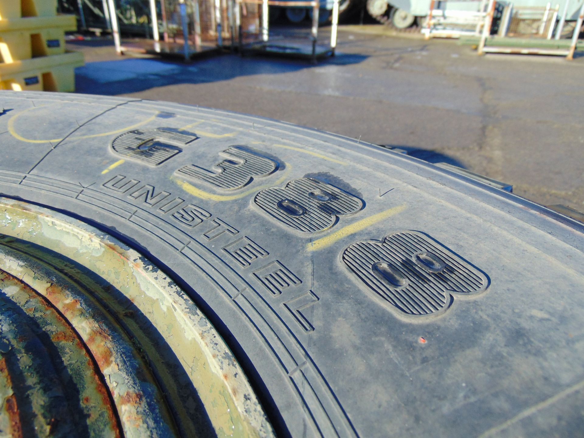 Qty 4 x Goodyear 12.00R20 G388 Unisteel tyres, unused still with bobbles fitted on 8 stud rims - Image 7 of 8