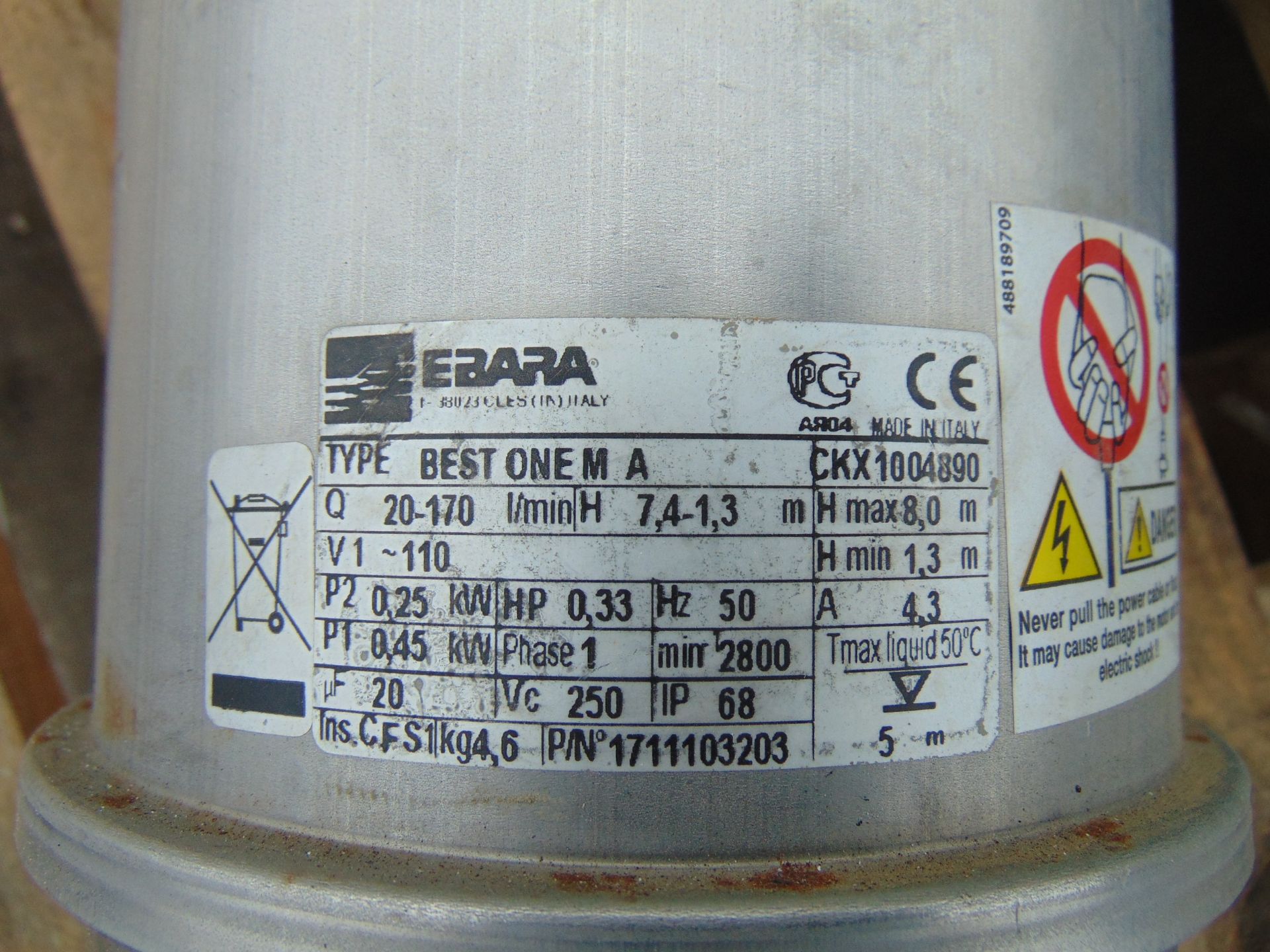 Ebara Best One MA Automatic Float Submersible Pump 110V - Image 4 of 4