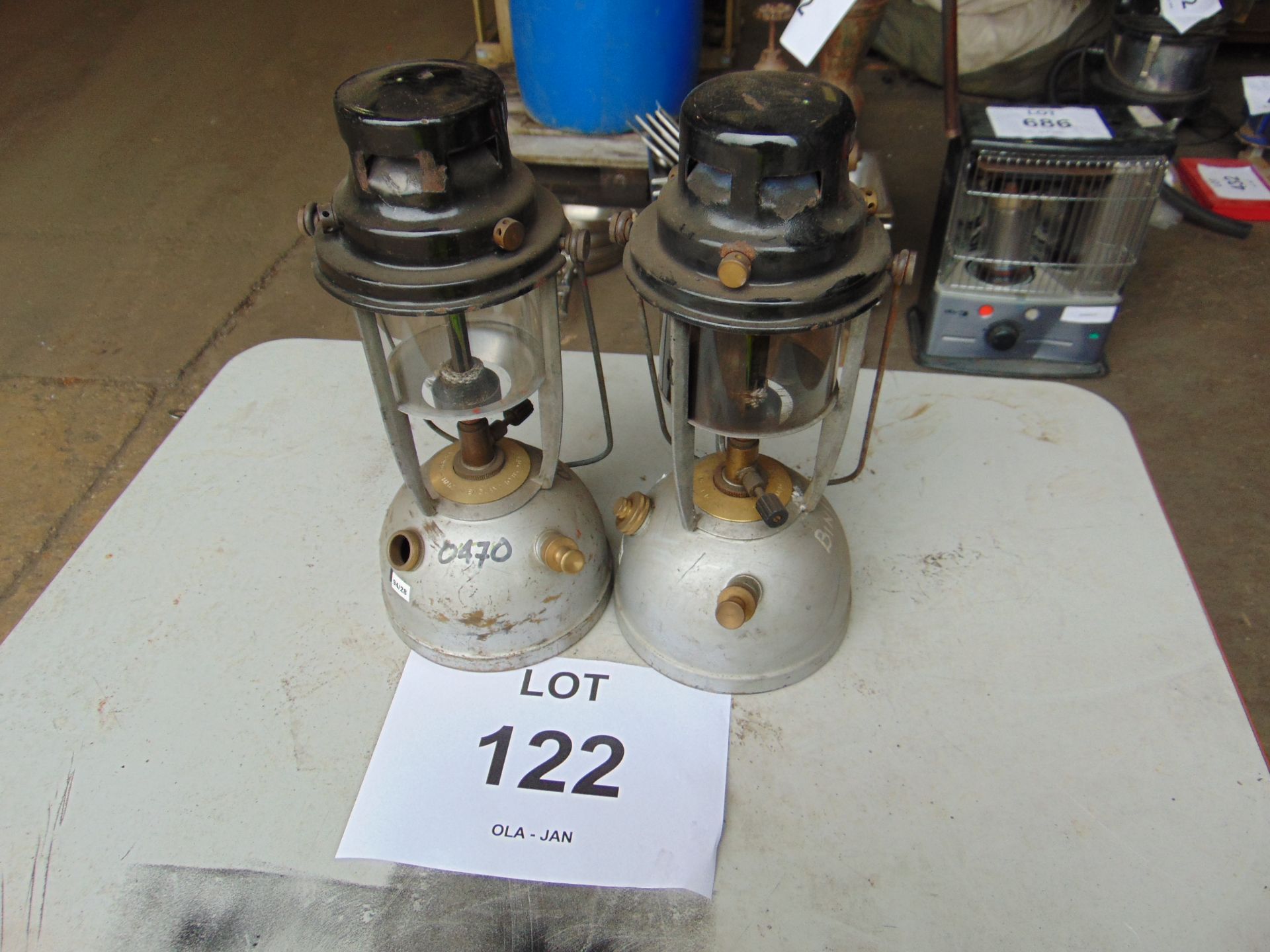 2 x British Army Hurricane Lamps as shown