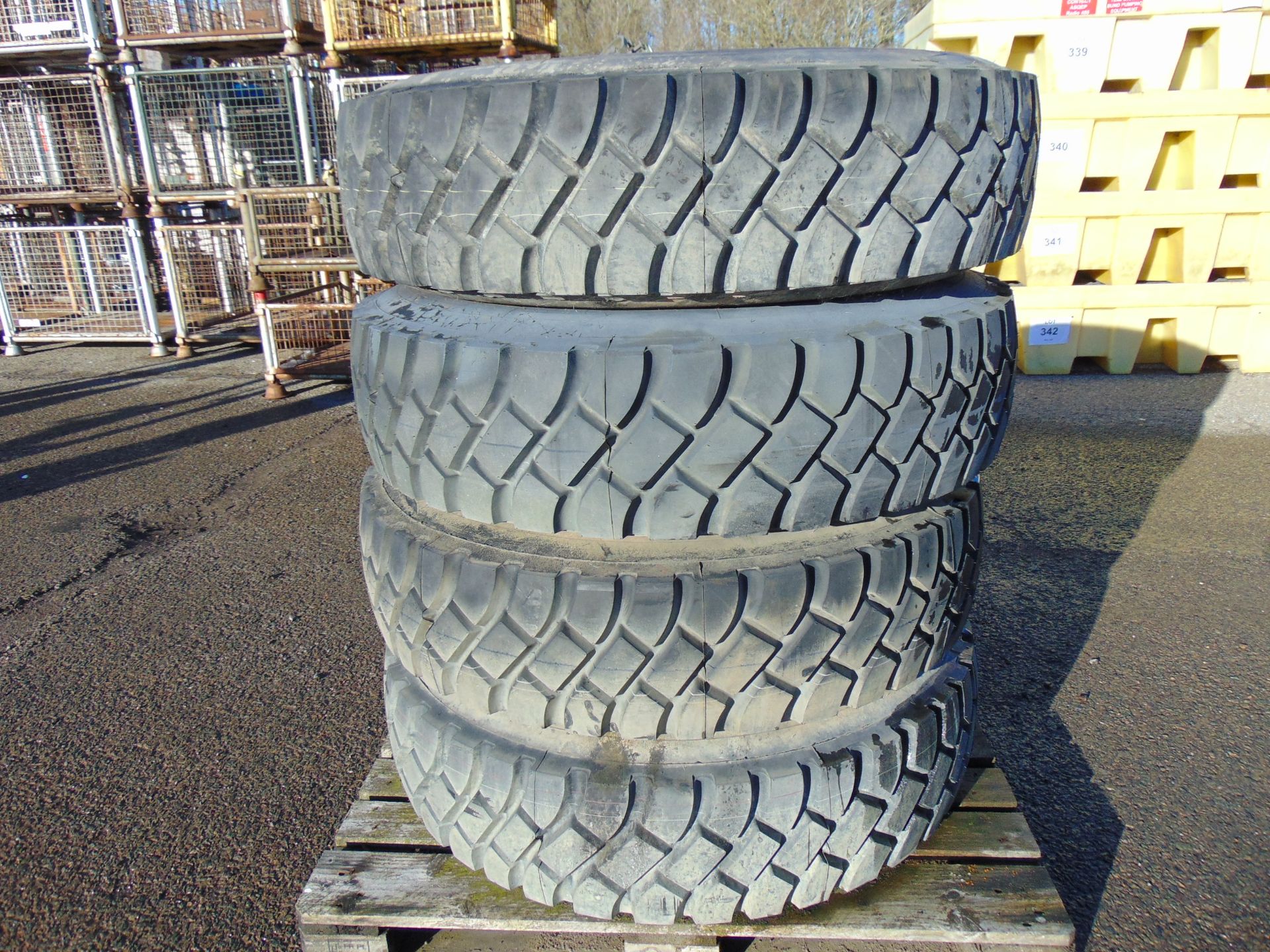 Qty 4 x Goodyear 12.00R20 G388 Unisteel tyres, unused still with bobbles fitted on 8 stud rims