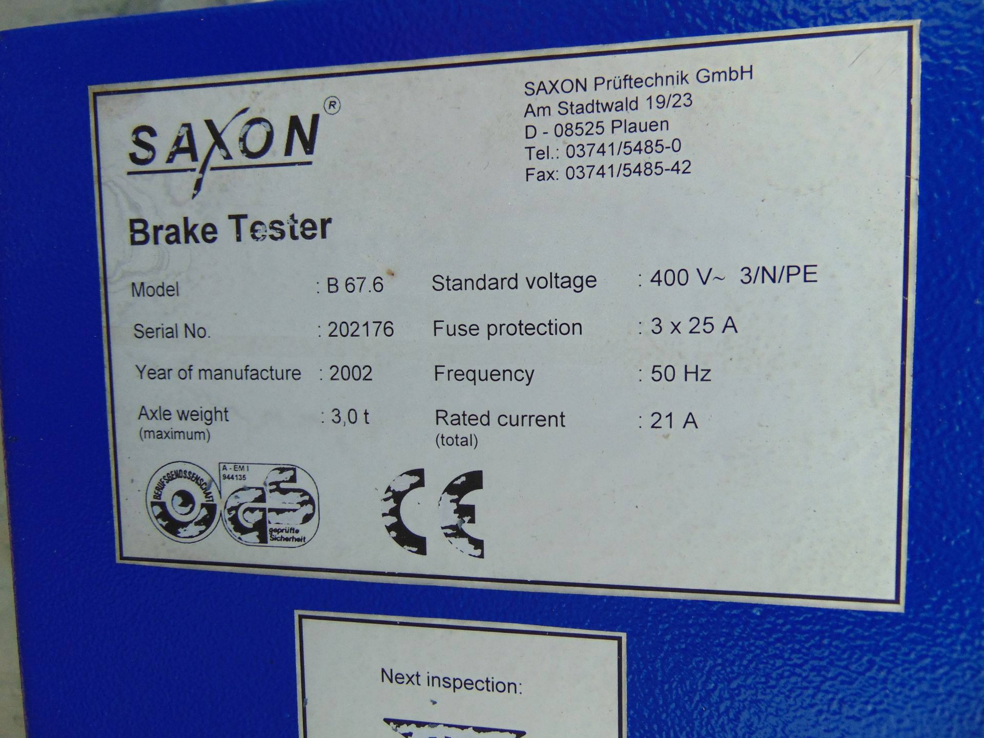 Saxon B67.6 Class 4 Roller Brake Tester C/W Instruction Manual - Image 8 of 13