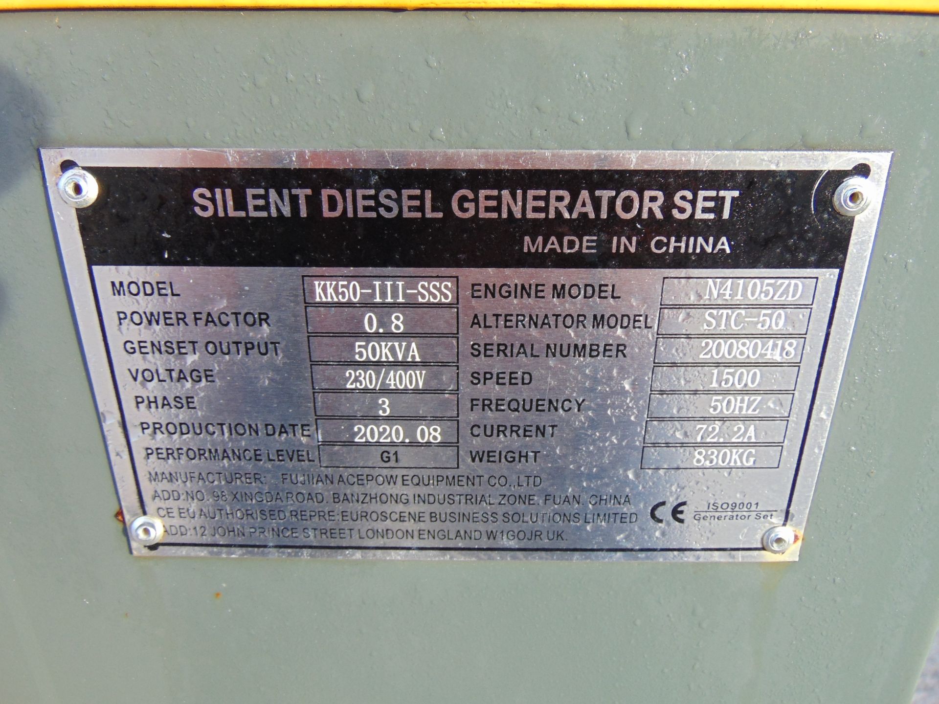 2020 UNISSUED 50 KVA 3 Phase Silent Diesel Generator Set - Image 17 of 17