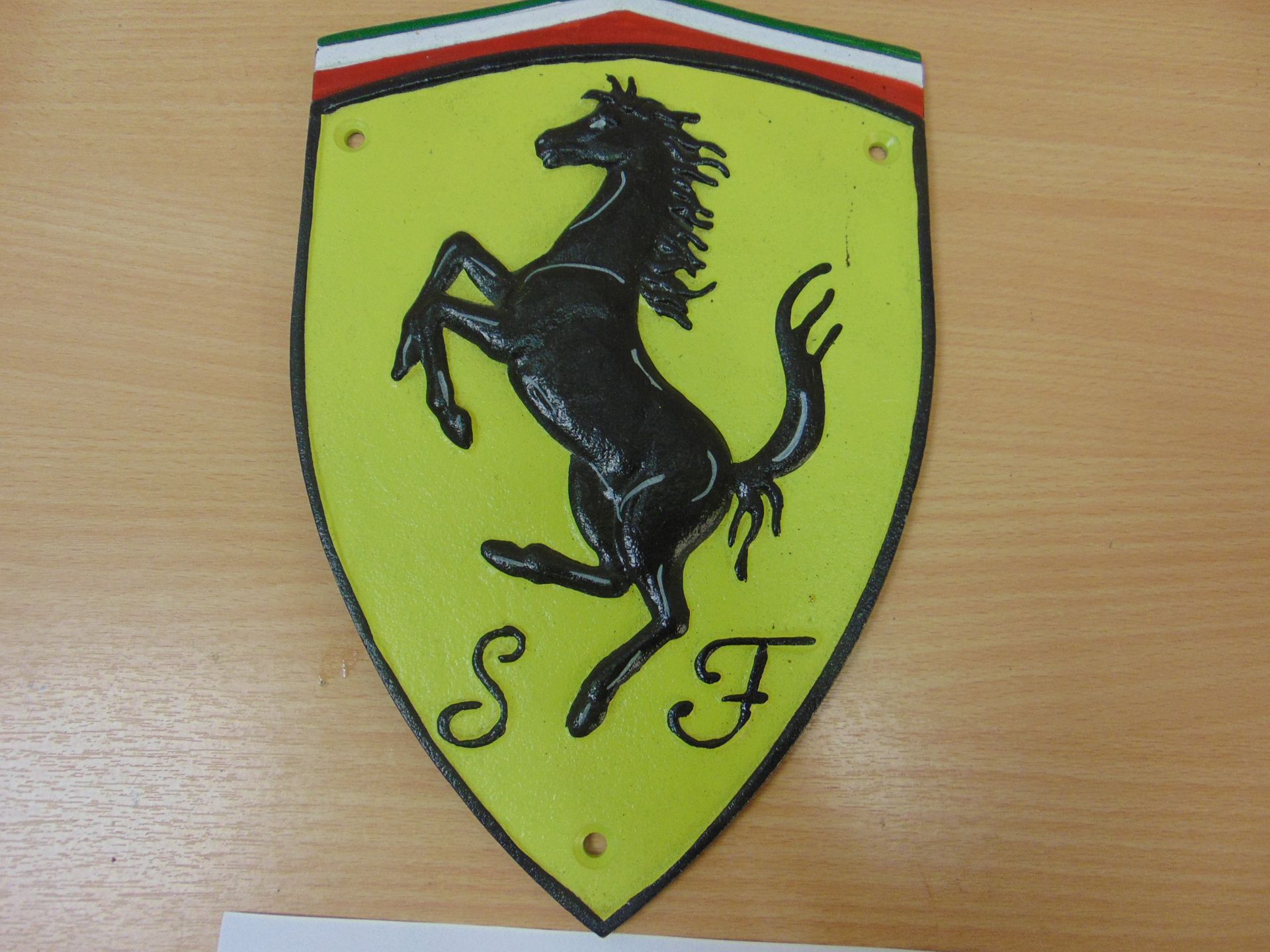 Ferrari Prancing Horse cast Iron Plaque Hand Painted as shown - Image 2 of 2