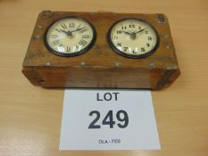 Double Heritage Clock set in wooden vintage case with rope carry handle