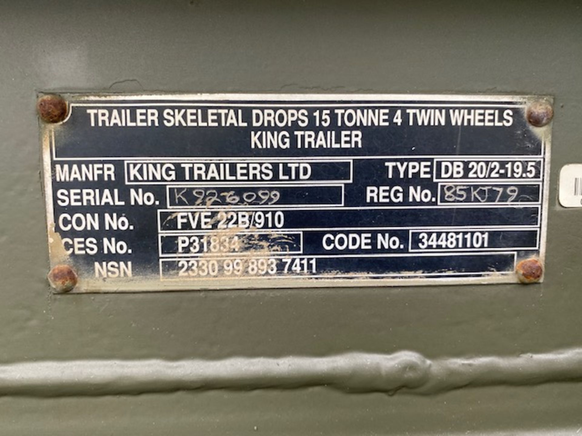 King DB20 2 Axle Drawbar Skeletal Trailer - Image 8 of 36