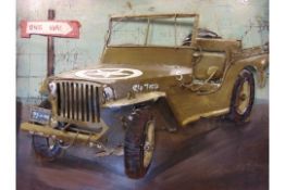 3D WW2 WILLYS JEEP PICTURE IN METAL 80 CM x 60CM