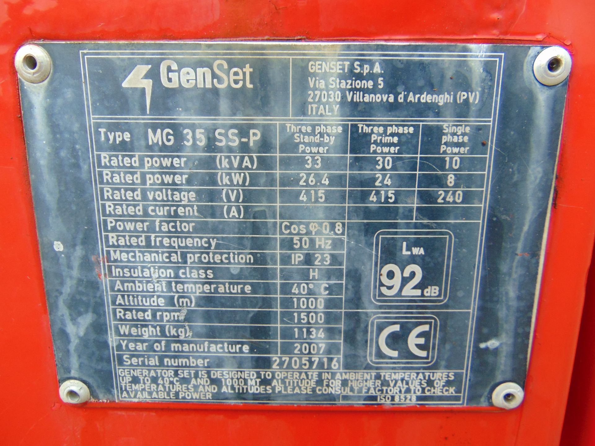 MG35 SS-P Diesel Powered Single/Three phase 35KVA 26.4KW-50HZ 240/415V Generator ONLY 6809 HOURS! - Bild 25 aus 25