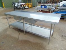 Heavy Duty Stainless Steel Catering Table c/w Splashback, drawers & Undershelf