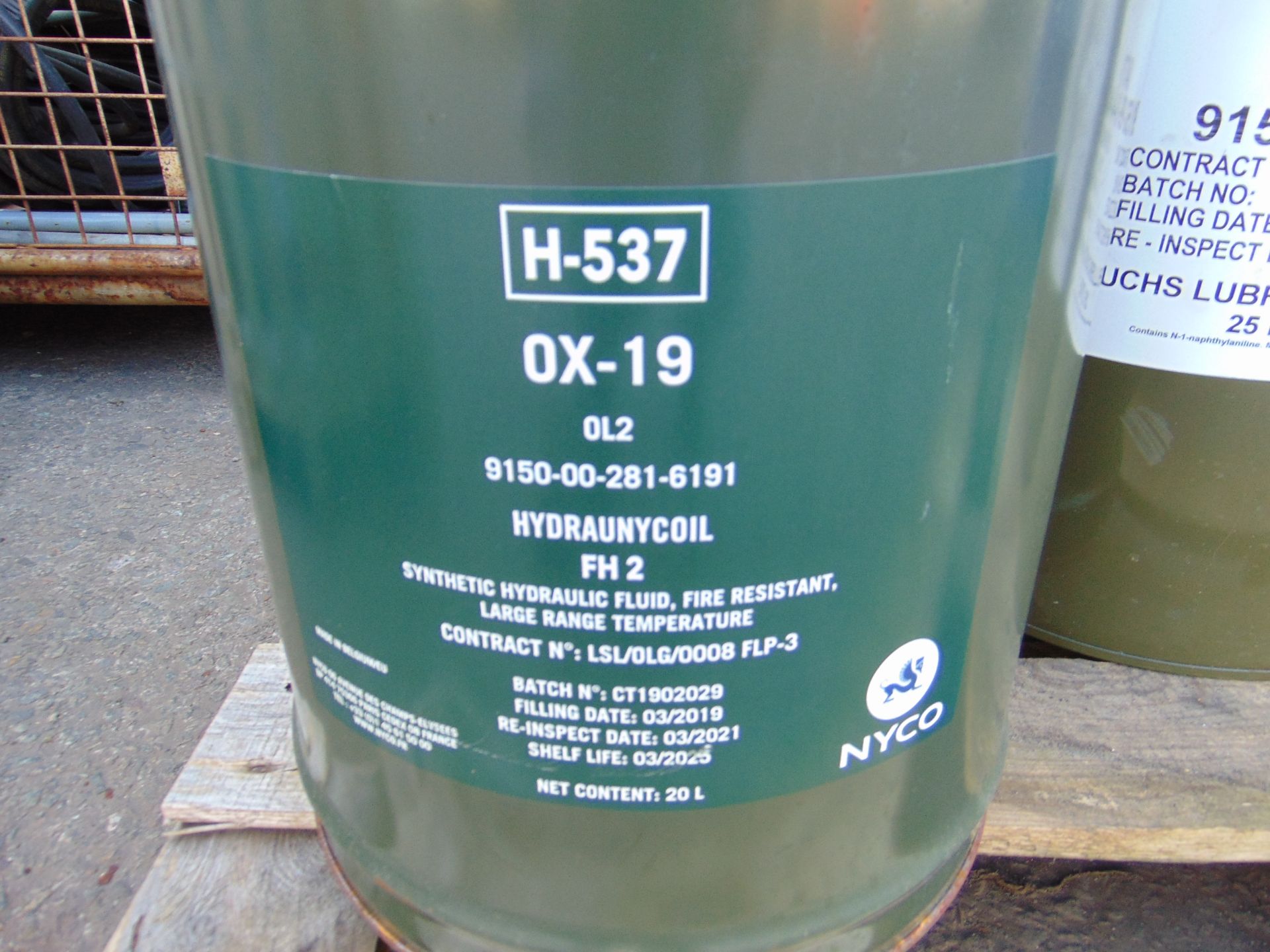 2x 20 litre Drums of OX-19 Hydraunycoil Synthetic Hydraulic Fluid Large Fire Resistant Temp Range - Image 2 of 2