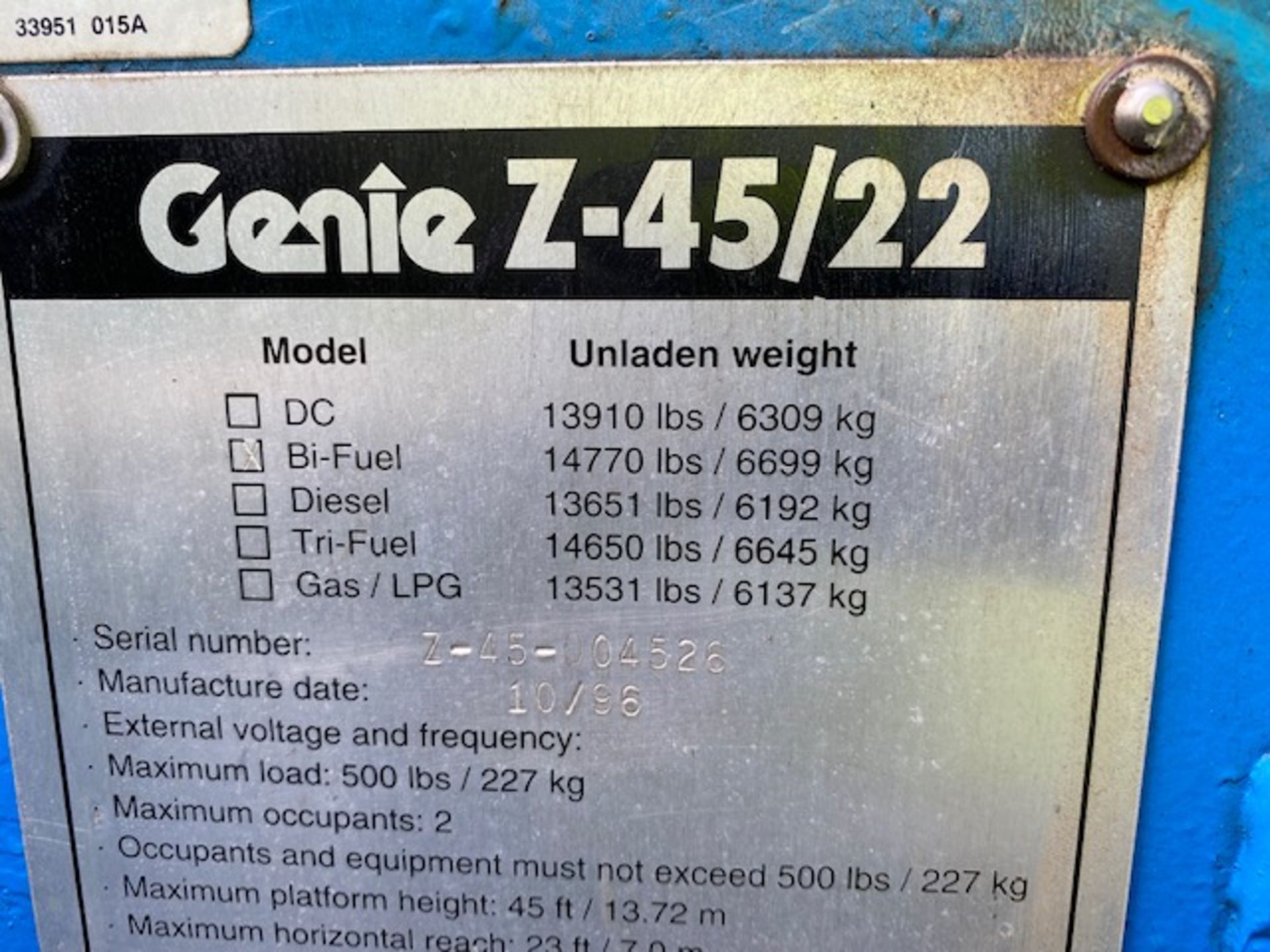 Genie Z-45/22 Boom lift Bi-fuel, Kubota Diesel engine, 651 hours only Direct UK Govt Dept. - Image 38 of 38