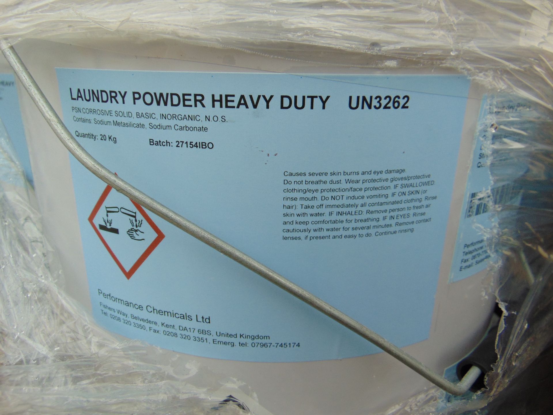 10x Unissued 20Kg Performance Chemicals Heavy Duty Laundry Powder ideal for all fabrics - Image 2 of 2