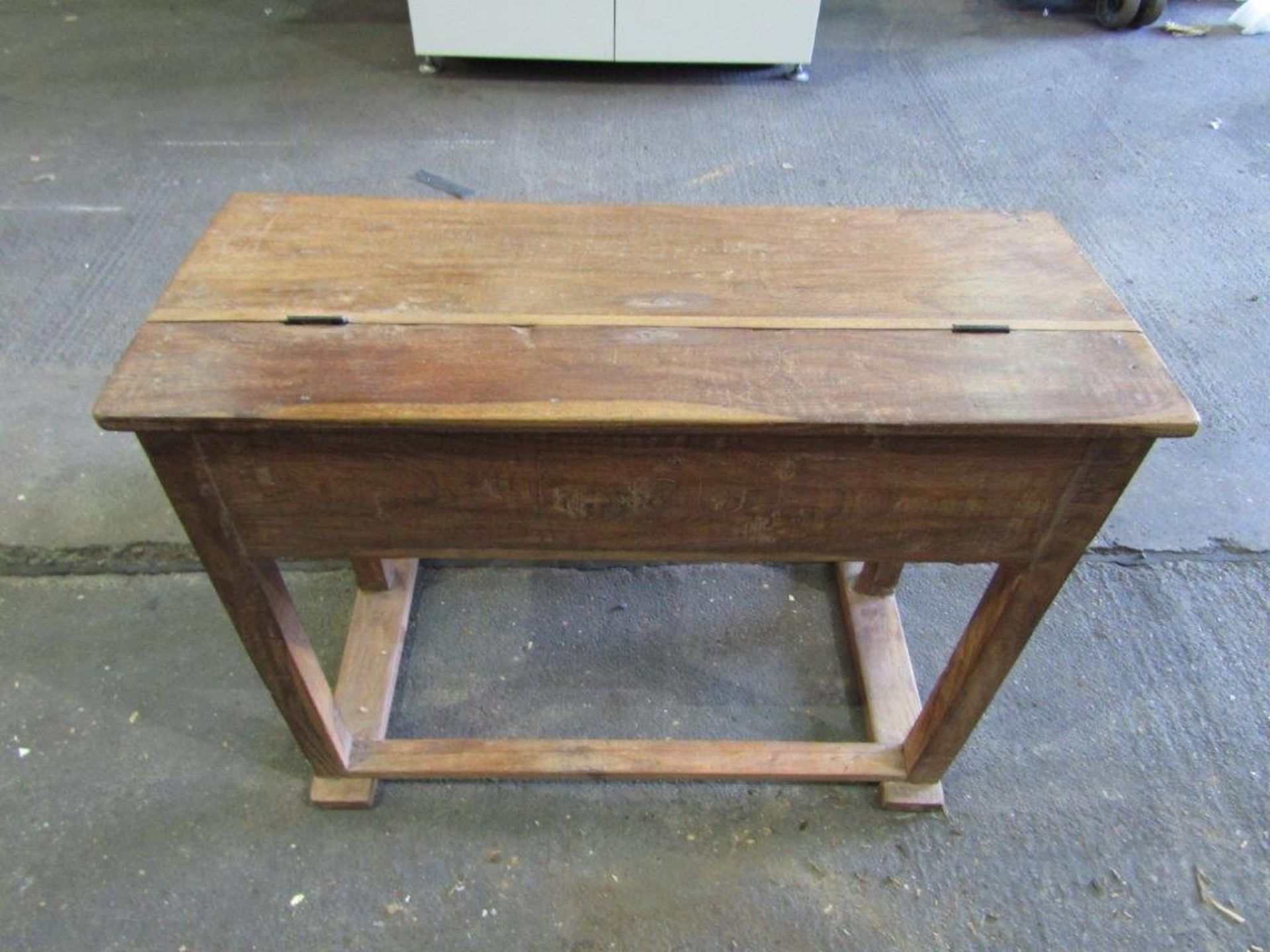 Vintage Oak Double Seat School Desk - Image 4 of 7