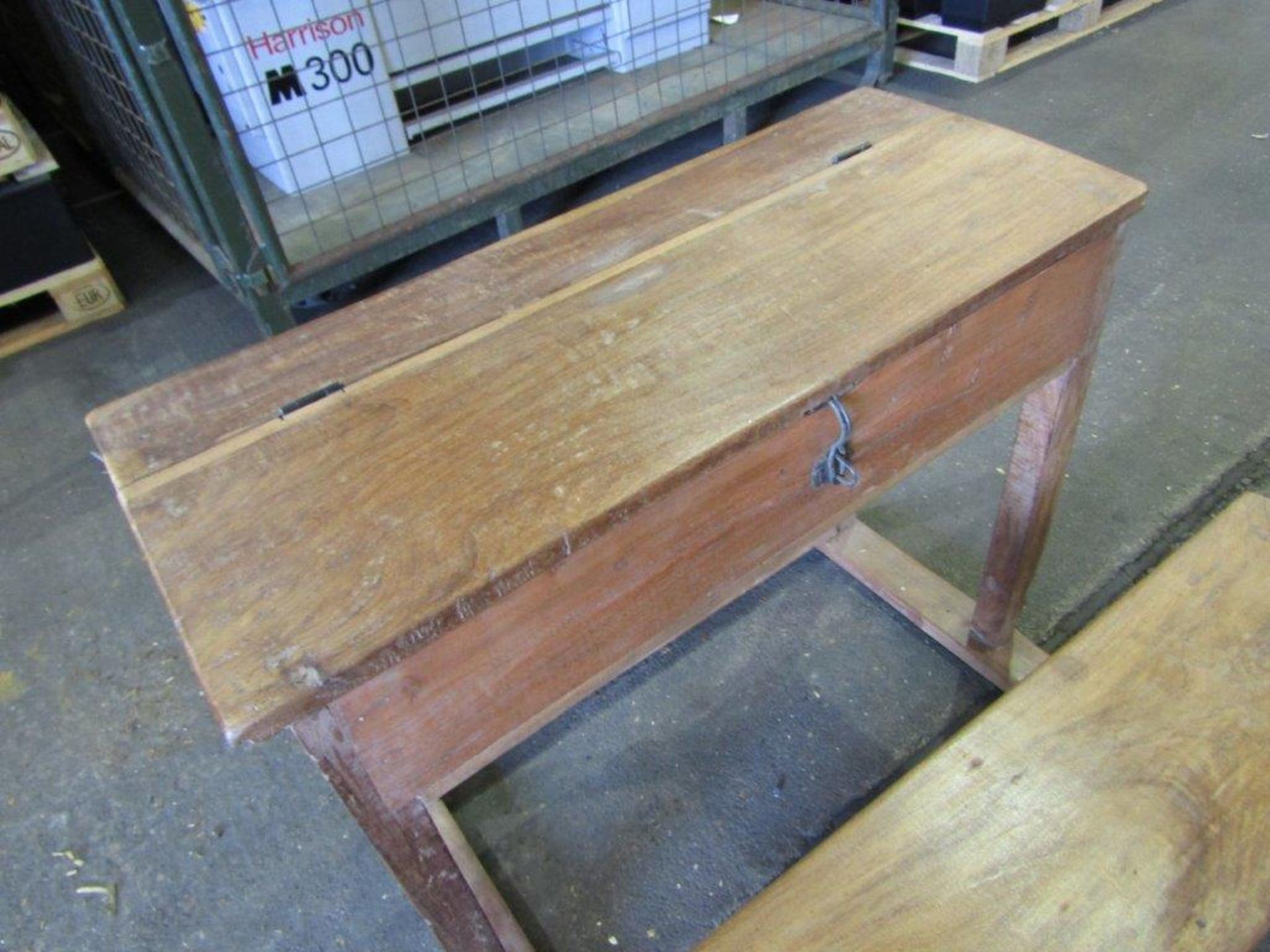 Vintage Oak Double Seat School Desk - Image 5 of 7