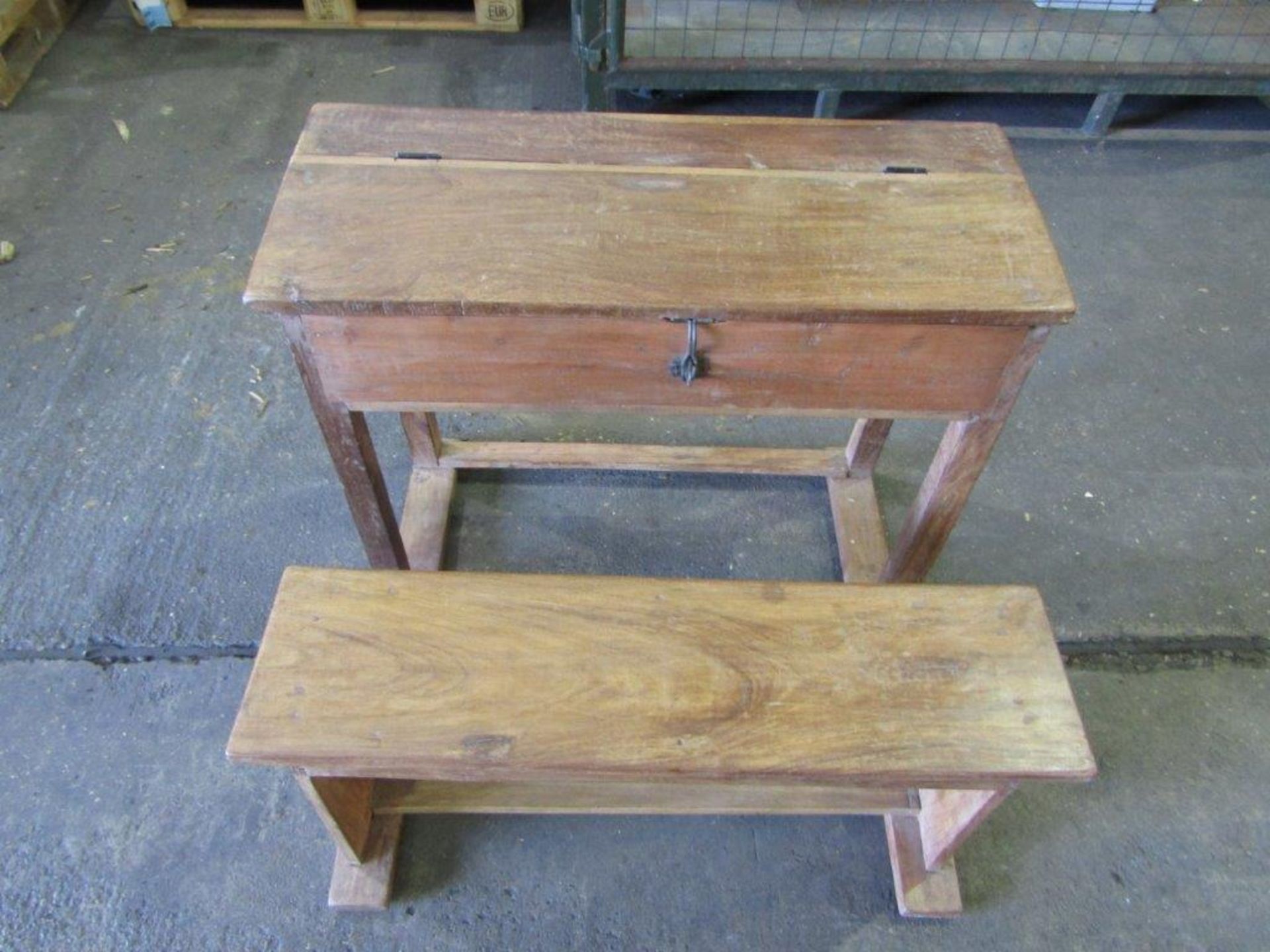 Vintage Oak Double Seat School Desk - Image 2 of 7