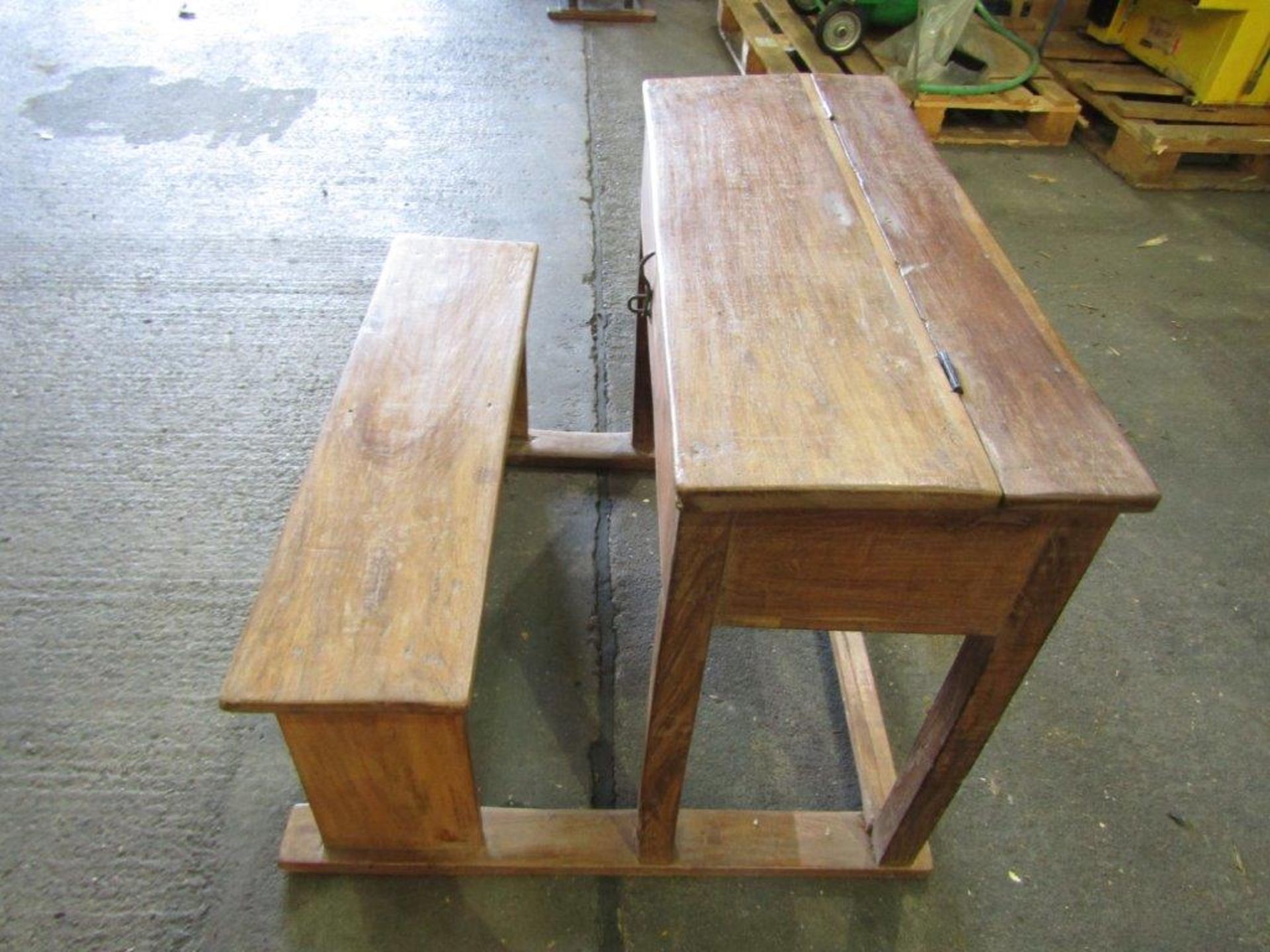 Vintage Oak Double Seat School Desk - Image 3 of 7