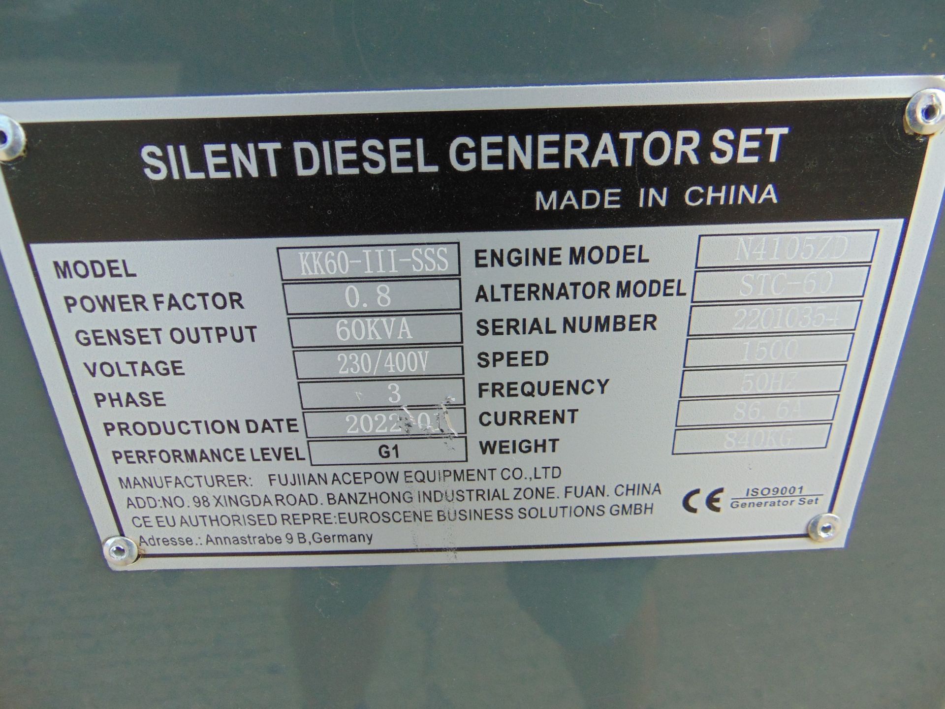 2022 UNISSUED 60 KVA 3 Phase Silent Diesel Generator Set - Image 18 of 18