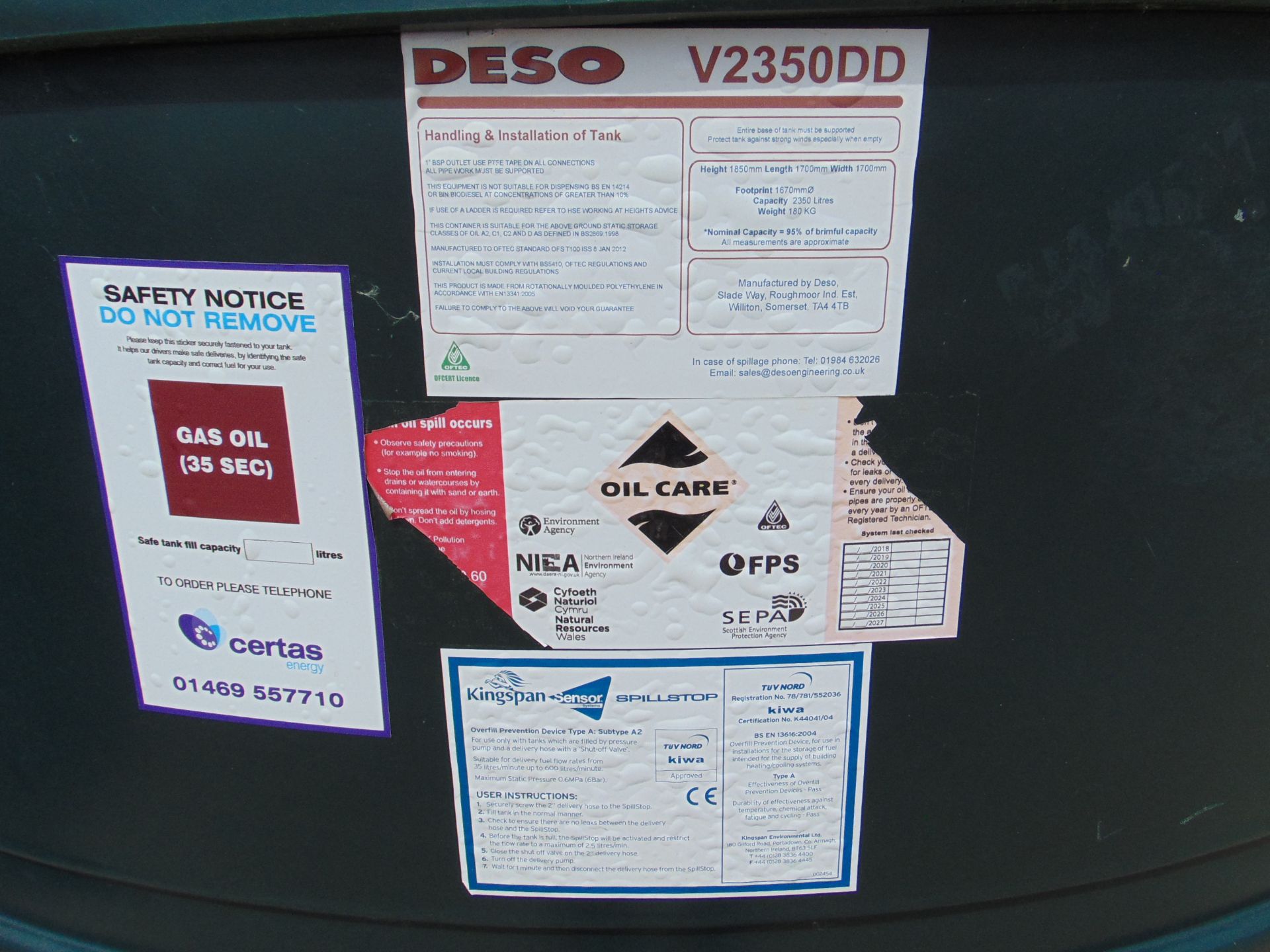 Deso V2350DD 2350 Litre Bunded Diesel Dispensing Tank C/W Delivery Hose, Pump etc - Image 6 of 12