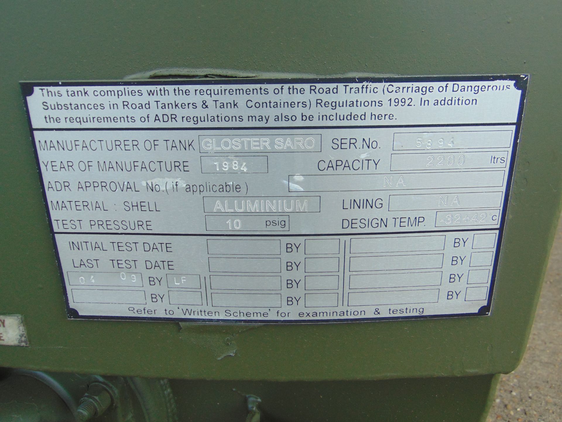 Gloster Saro 2,200Ltr Aluminium Fuel/Fluid Distribution Tank - Image 13 of 14