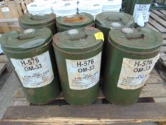 6x Unissued 25L OM-33 High Performance Grade Mineral Oil Based General Purpose Hydraulic Fluid