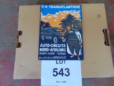 Hand Painted Cast Iron Transatlantique Nort Africa Rally V Sign Very Unused 33 x 24 cms