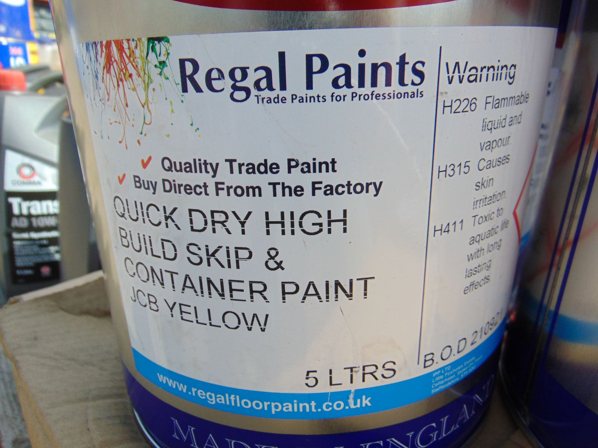 7x 5Ltr Quick Dry High Build Skip & Container Paint JCB Yellow - Bild 2 aus 2