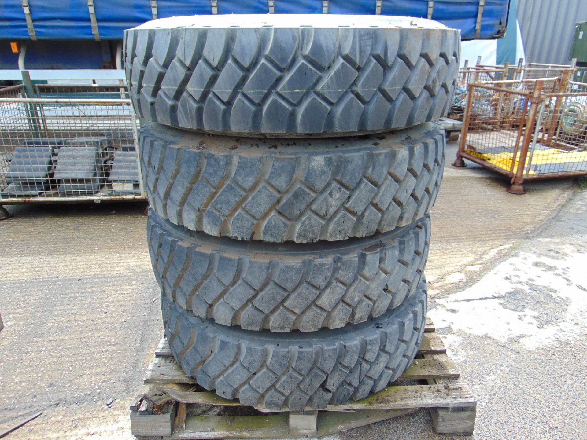 Qty 4 x Goodyear 12.00R20 G388 Unisteel tyres, unused still with bobbles fitted on 8 stud rims