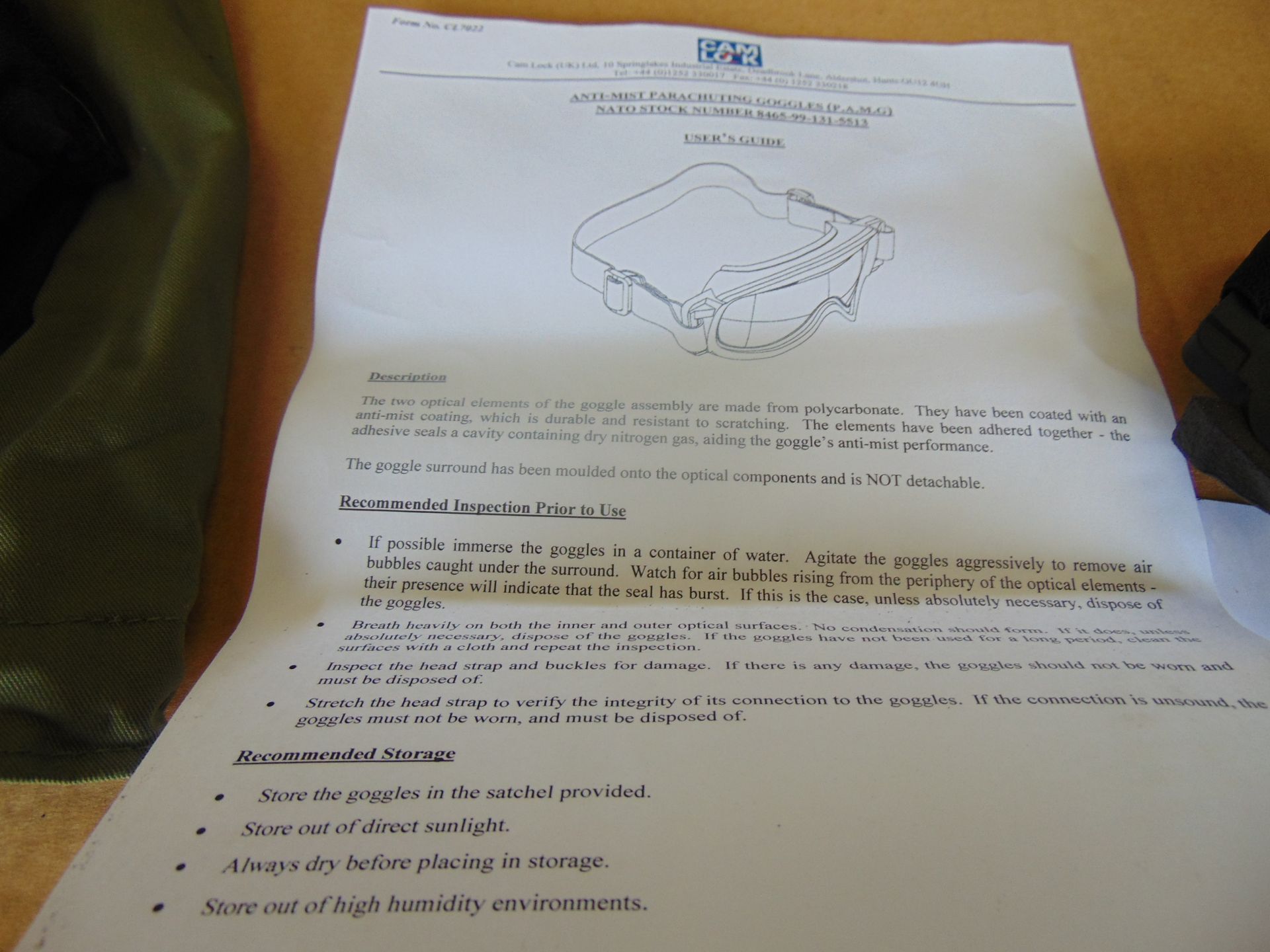 1 x Unissued SAS issue Parachutists Anti-Mist Goggles Manufactures by CAM LOCK (UK) Ltd - Image 5 of 5