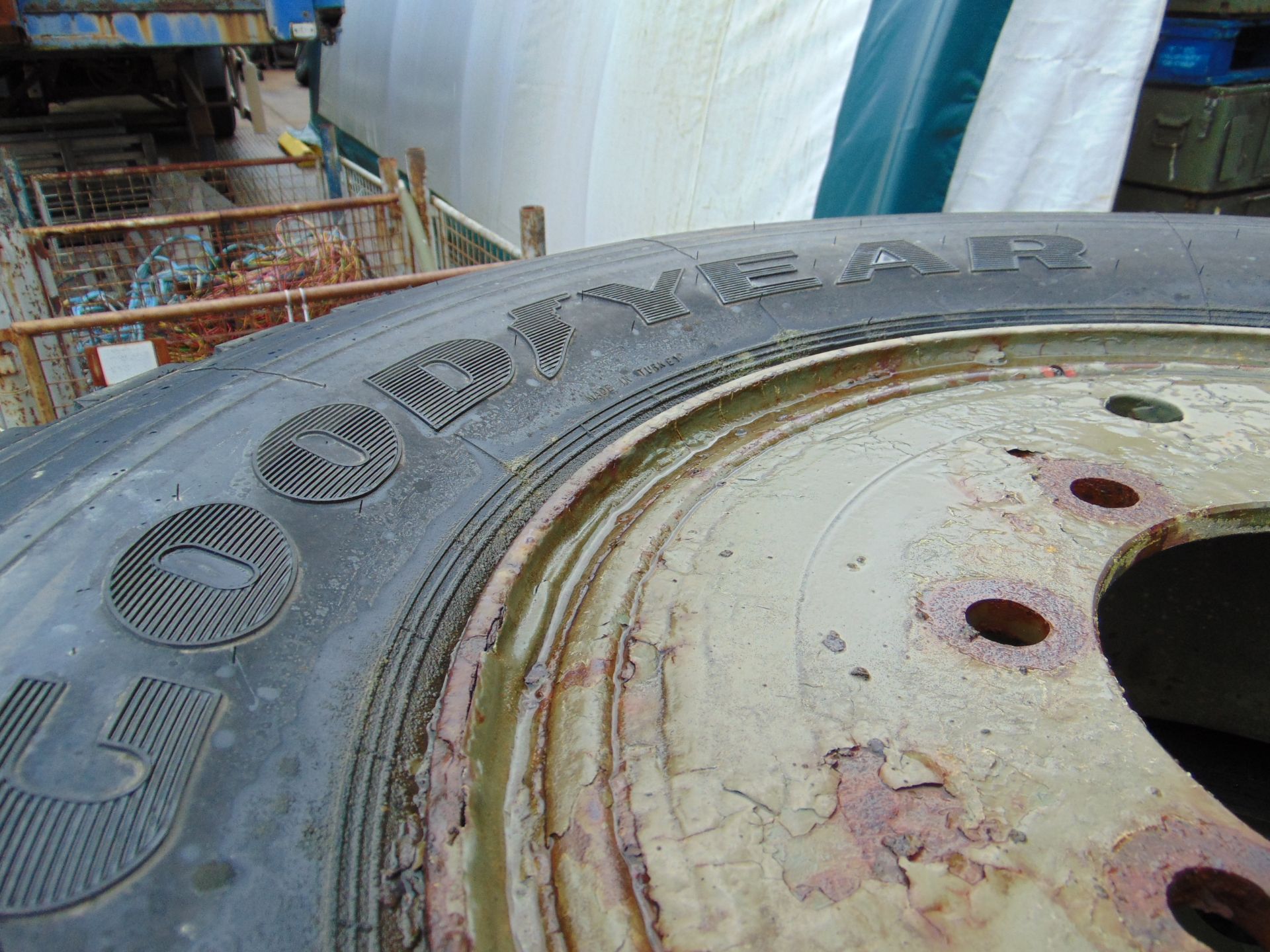 Qty 4 x Goodyear 12.00R20 G388 Unisteel tyres, unused still with bobbles fitted on 8 stud rims - Image 7 of 9