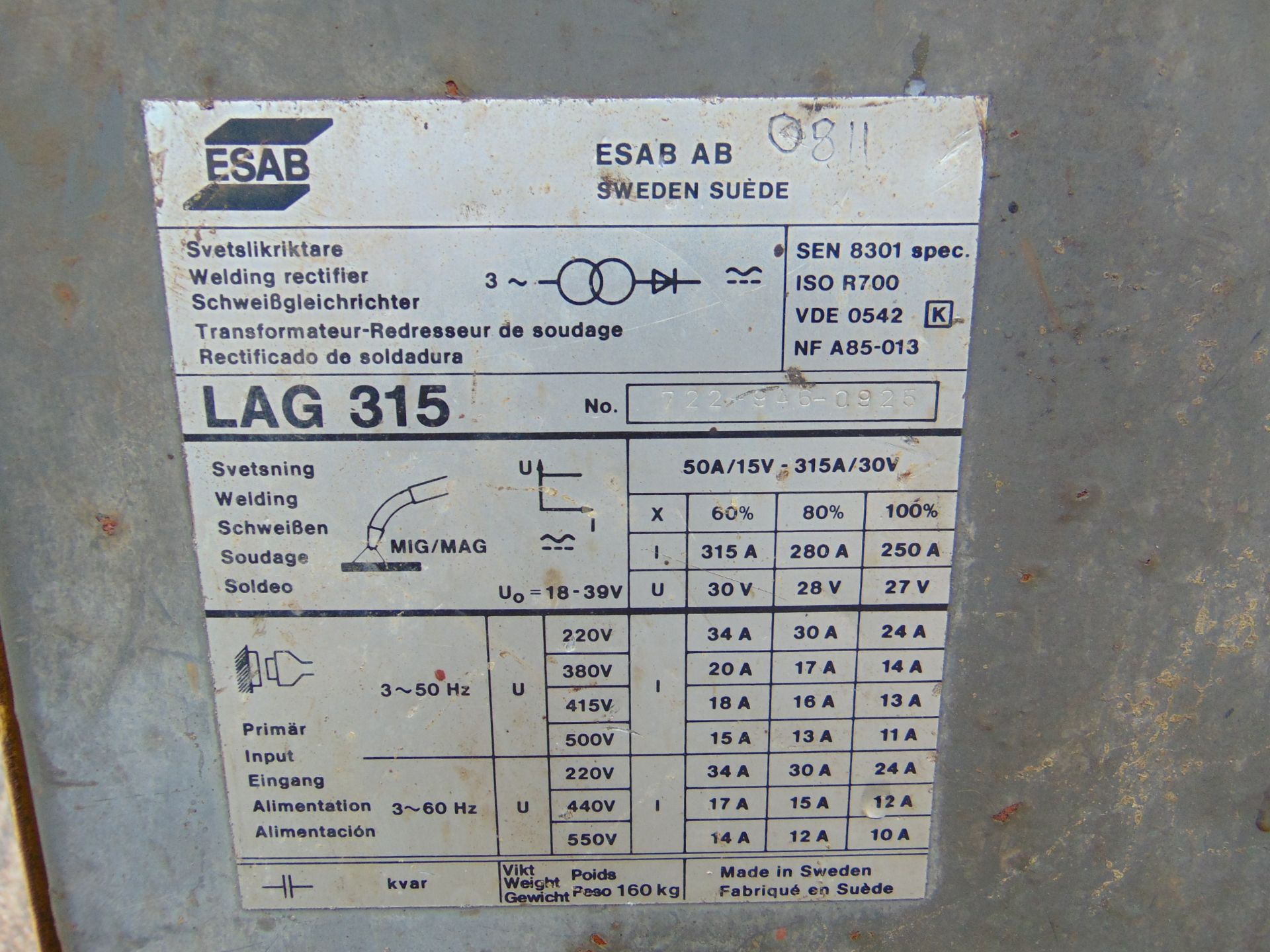 ESAB LAG 315 Mig Welder with Butters 2 Roll Wire Feed Unit - Image 4 of 11