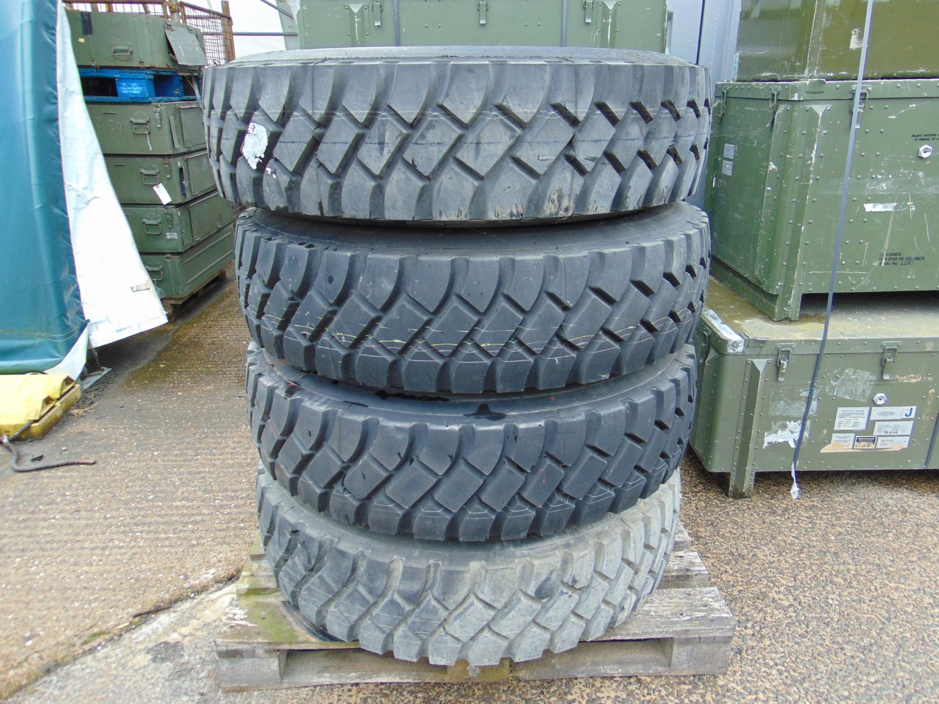 Qty 4 x Goodyear 12.00R20 G388 Unisteel tyres, unused still with bobbles fitted on 8 stud rims