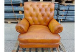 New Unused Button Back Leather Arm Chair