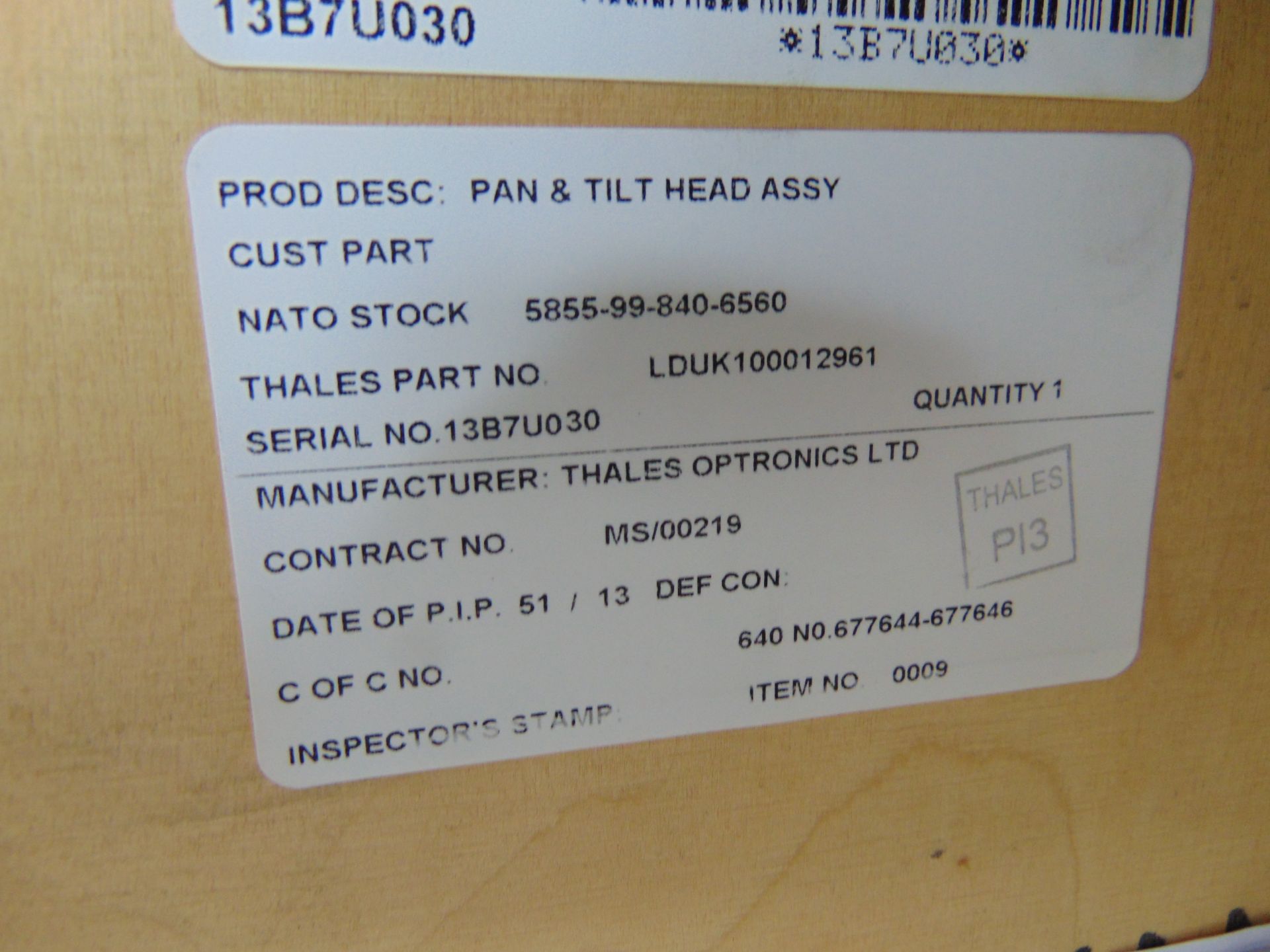 New and Unissued Pan and Tilt Thales Camera Assembly c/w Accessories in Original Packing Crate Shown - Bild 11 aus 12