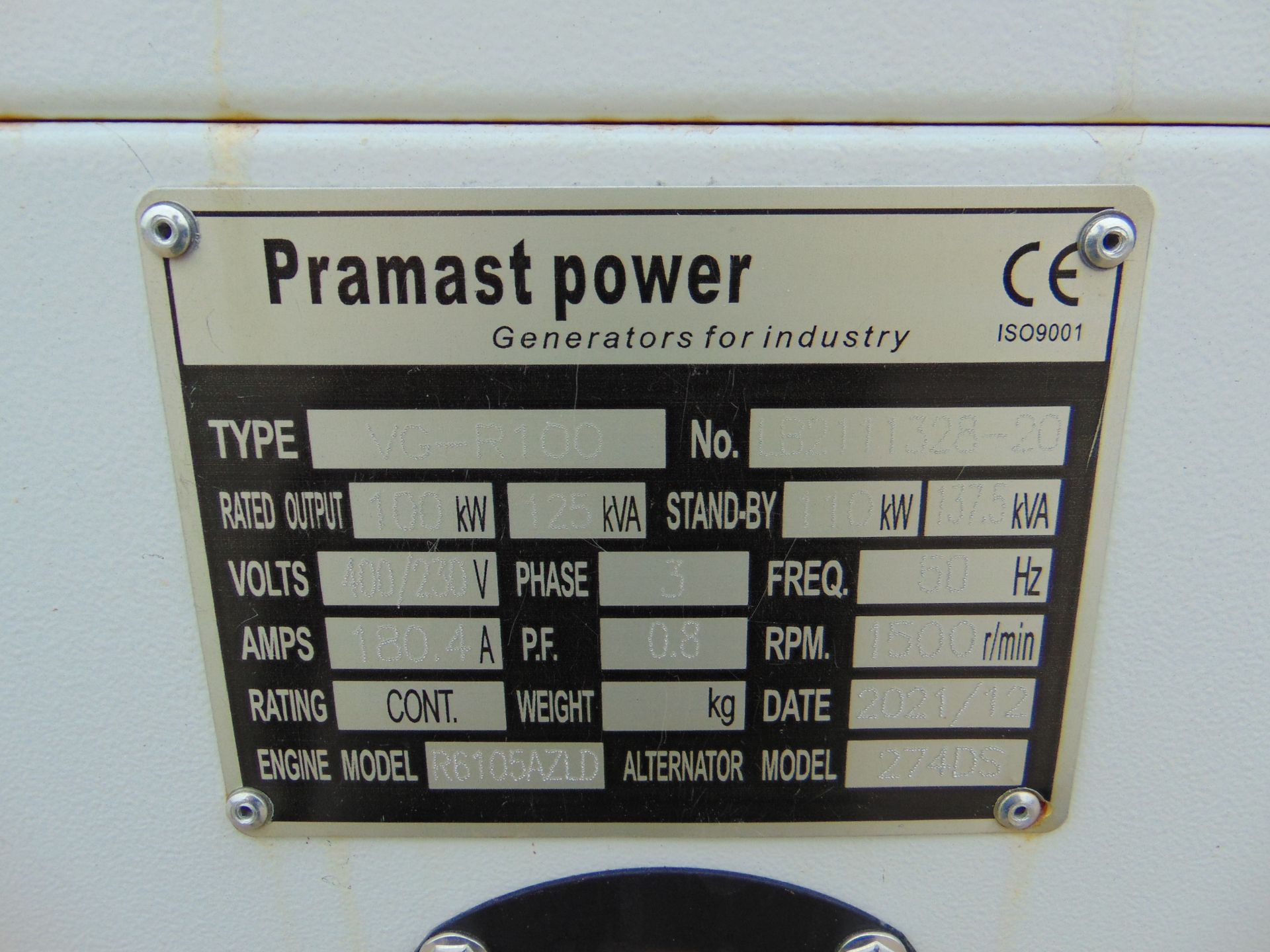 2021 UNISSUED 125 KVA 3 Phase Silent Diesel Generator Set - Image 15 of 15