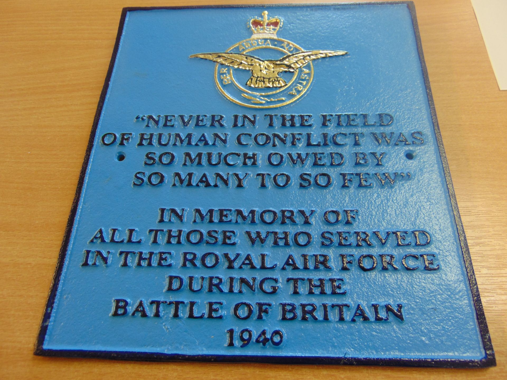 CAST IRON RAF HAND PAINTED WALL PLAQUE 26 CMS X 23 CMS - Image 3 of 4