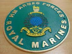 CAST IRON HAND PAINTED ROYAL MARINES WALL PLAQUE - NEW 25 CMS DIA