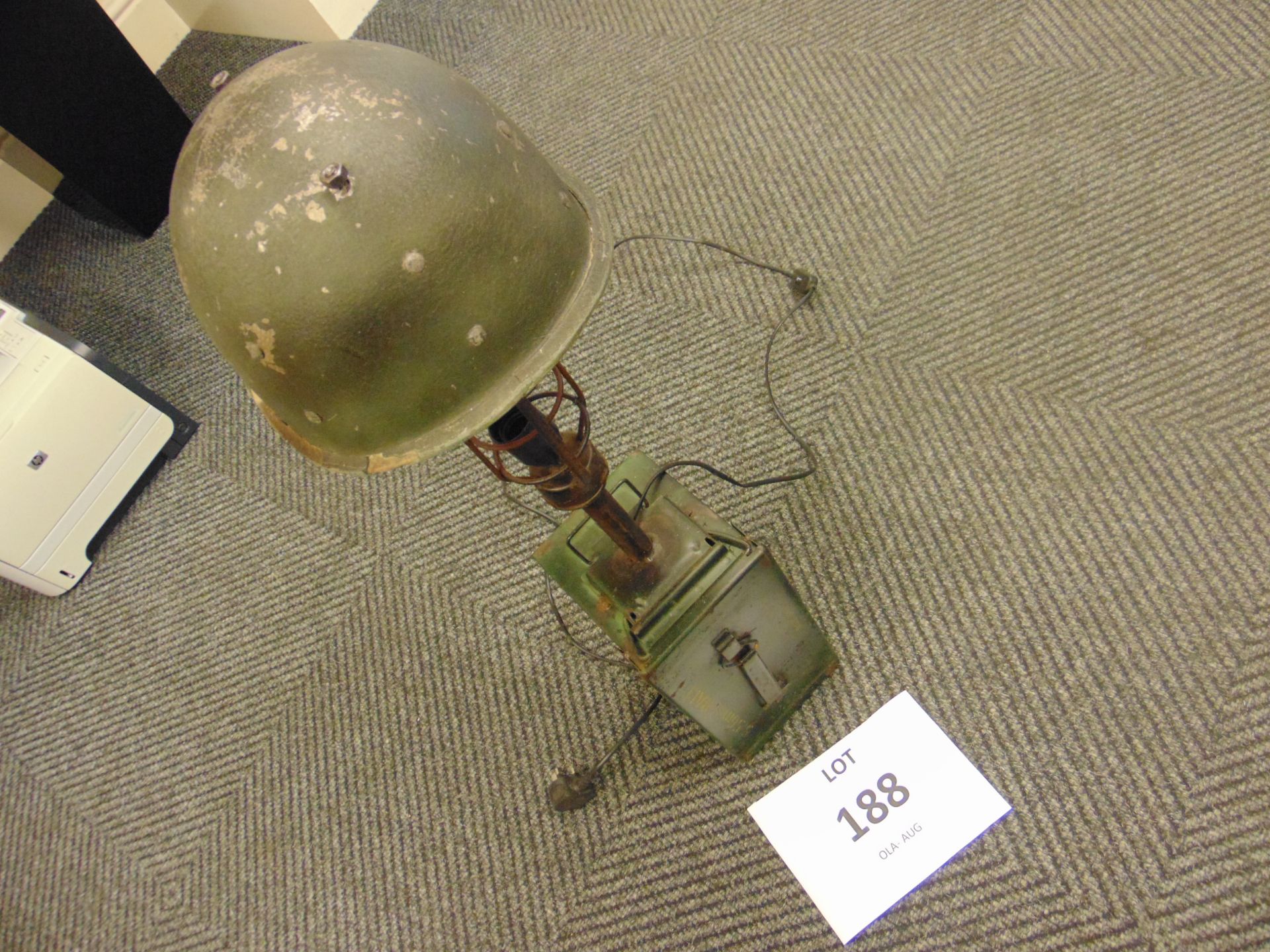 VERY UNUSUAL TABLE LAMP MADE FROM STEEL COMBAT HELMET AMNO BOX ETC - Image 2 of 7