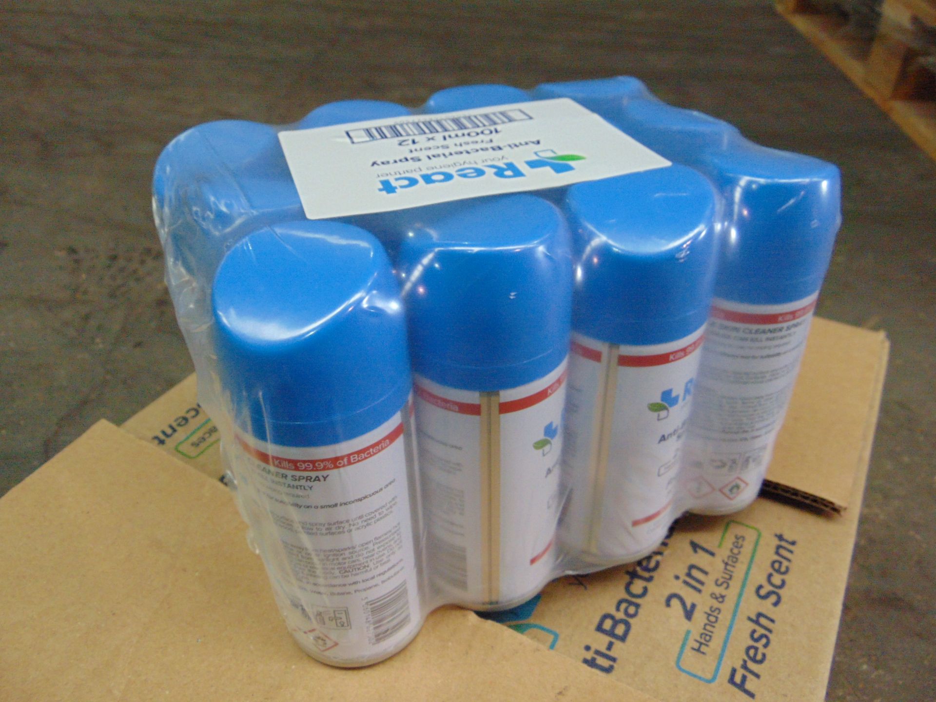 Pallet of 4800x Unused React Anti-Bacterial 80% Alcohol Sanitiser 2in1 Hands & Surfaces Spray - Image 6 of 7