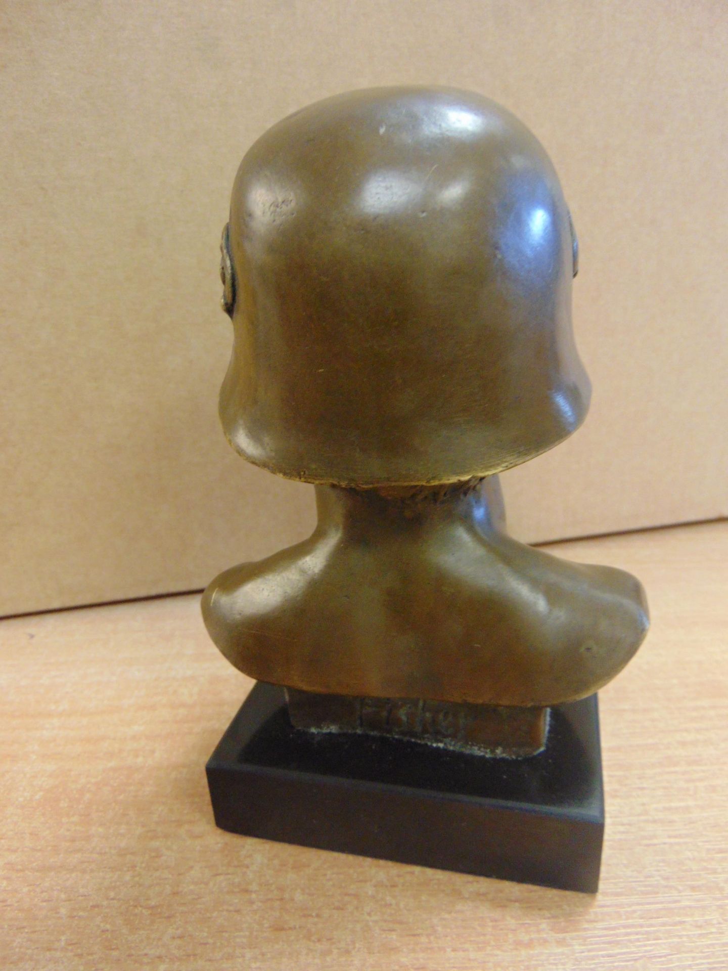 VERY NICE CAST BRONZE HEAD OF SOLDIER- MARKED FISHER- 15CMS X 8 CMS X 6 CMS - Image 5 of 6