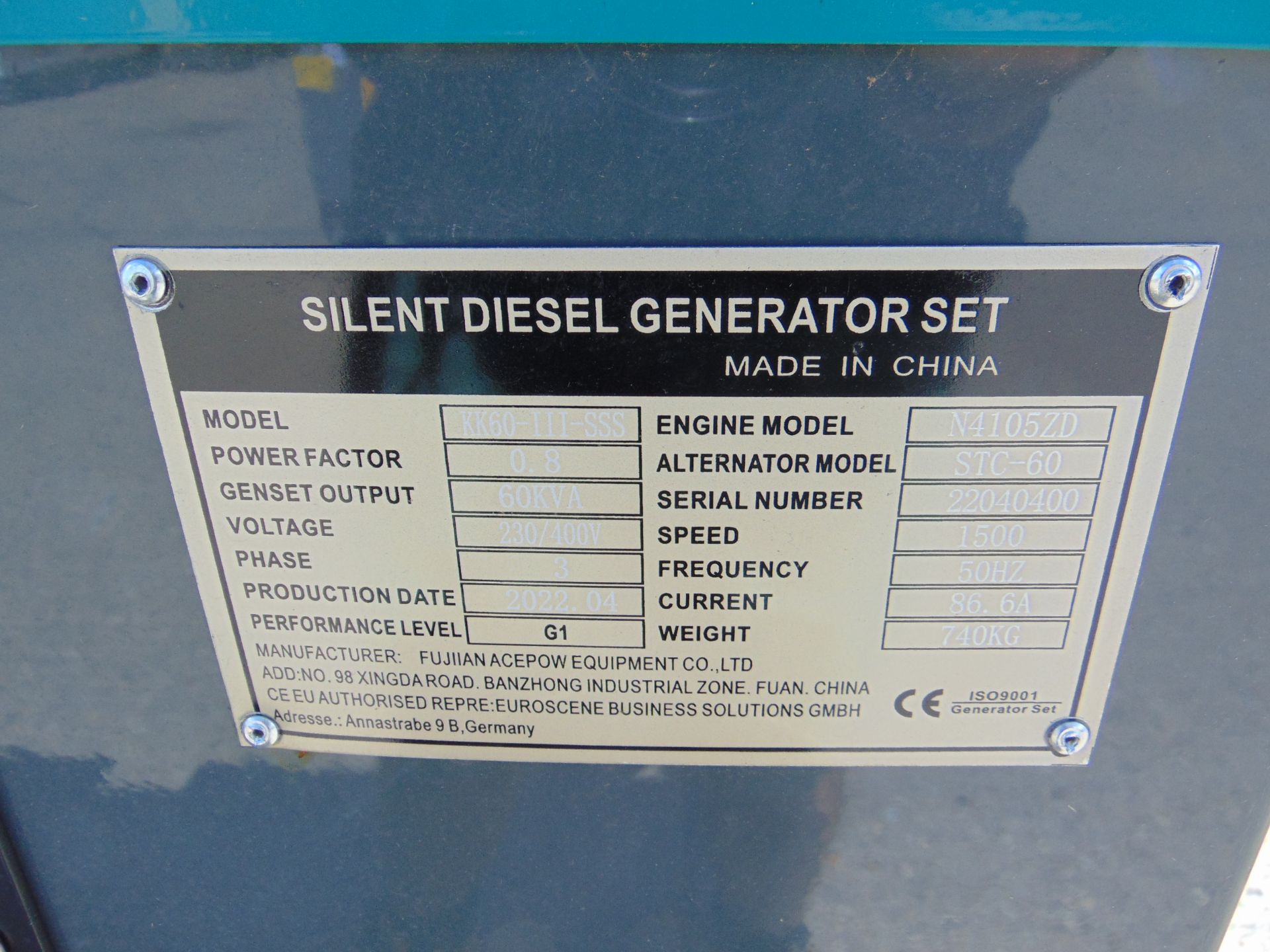 2022 UNISSUED 60 KVA 3 Phase Silent Diesel Generator Set - Image 16 of 16