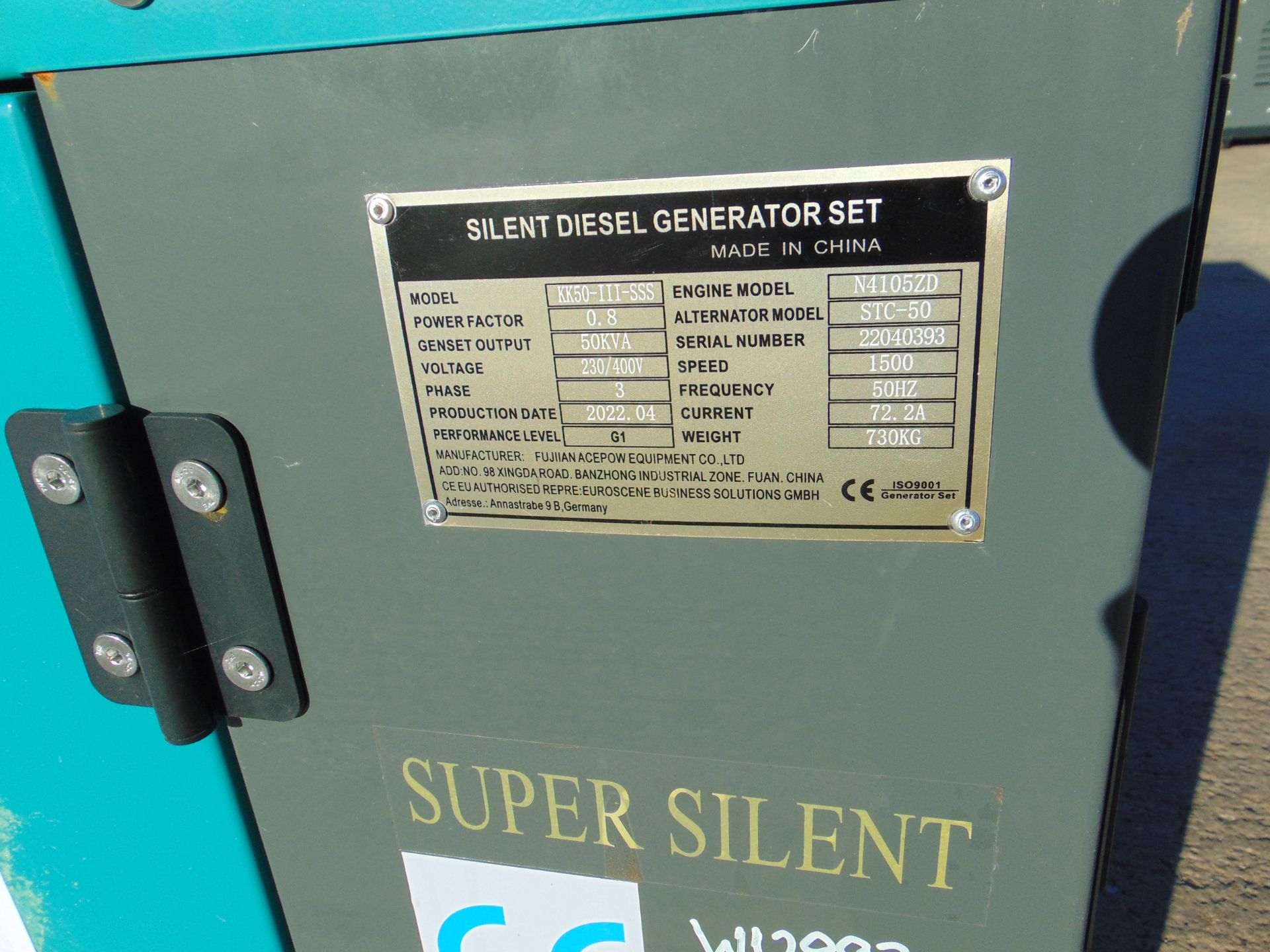2022 New Unissued 50 KVA Diesel Generator 3 Phase 50HZ Sound Proofed 230/400 Volt Super Silenced - Image 9 of 9