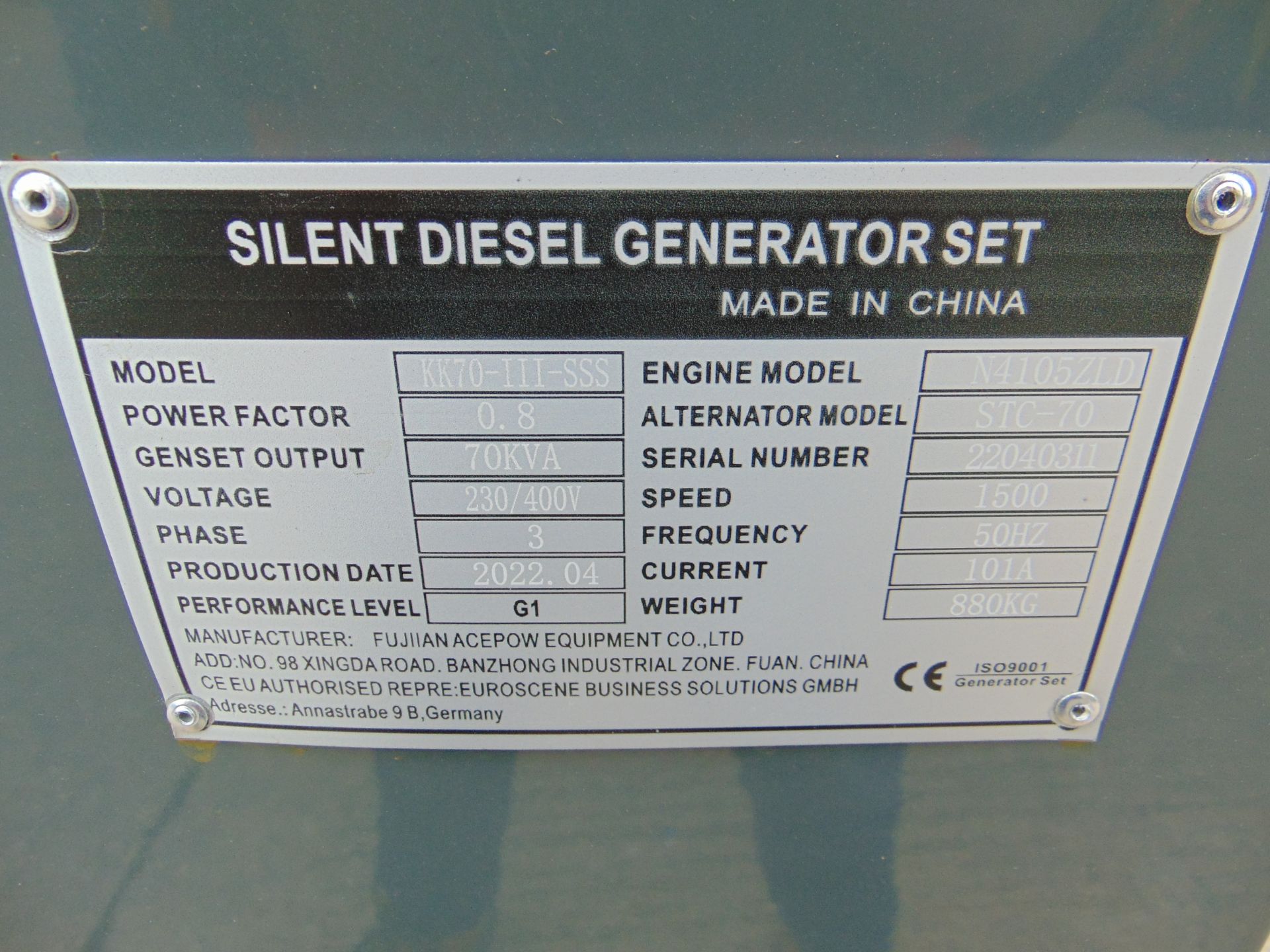 2022 UNISSUED 70 KVA 3 Phase Silent Diesel Generator Set - Image 17 of 17