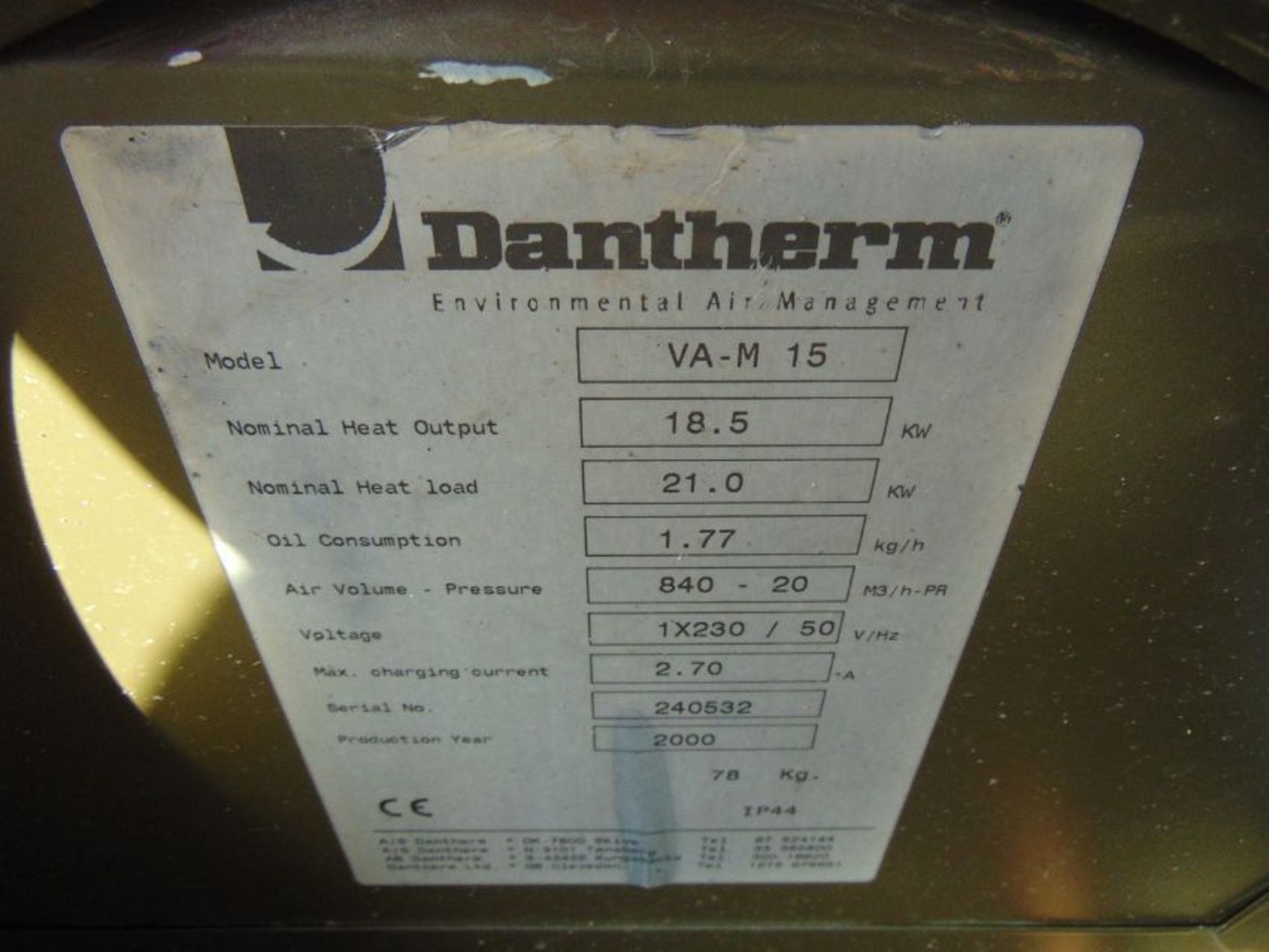 Dantherm VAM-15 Workshop oil/kero/diesel heater c/w fittings as shown - Image 8 of 8