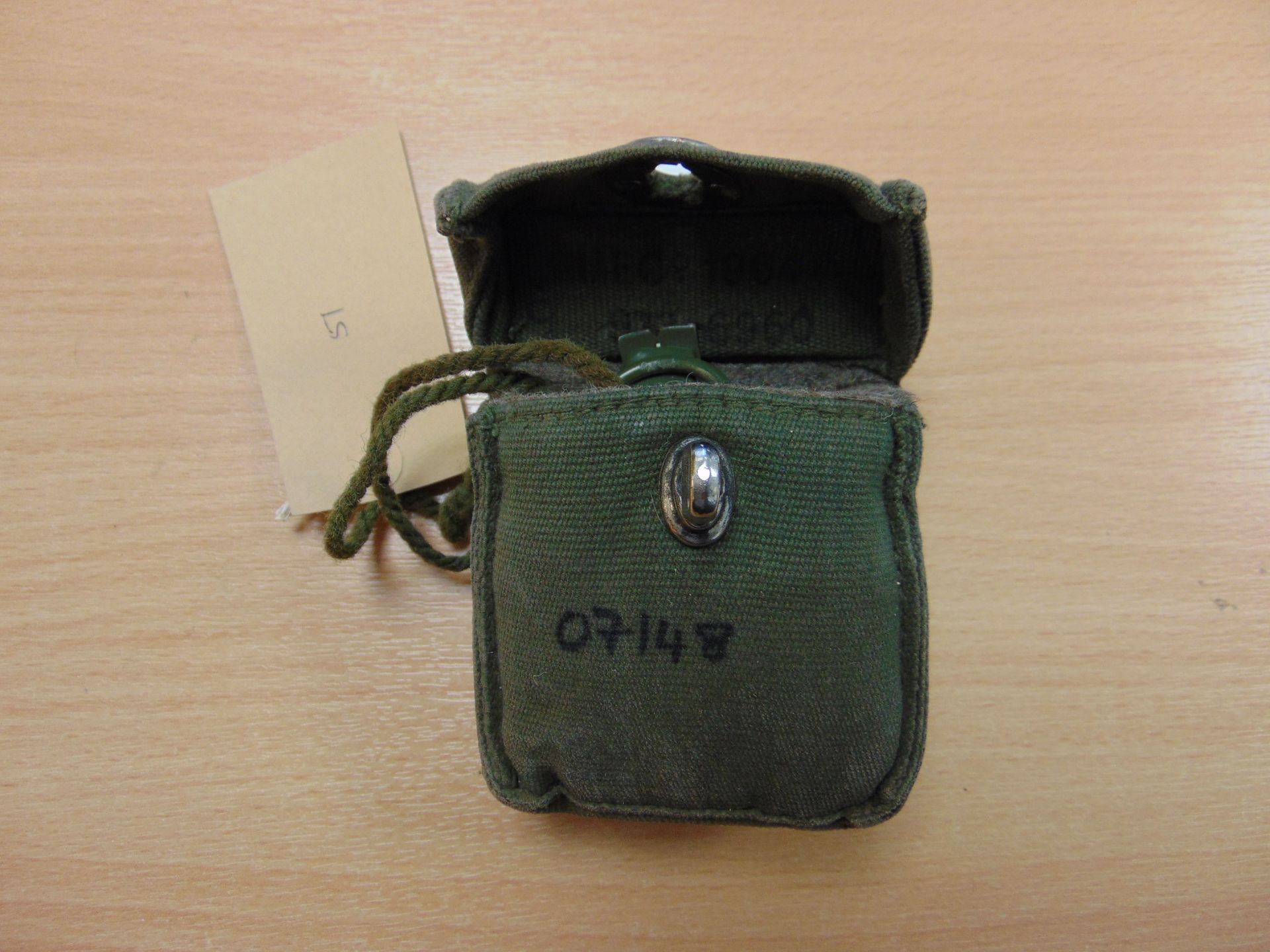 STANLEY LONDON BRITISH ARMY BRASS PRISMATIC COMPASS WITH LANYARD IN ORIGINAL WEBBING POUCH SN.07148 - Image 3 of 10