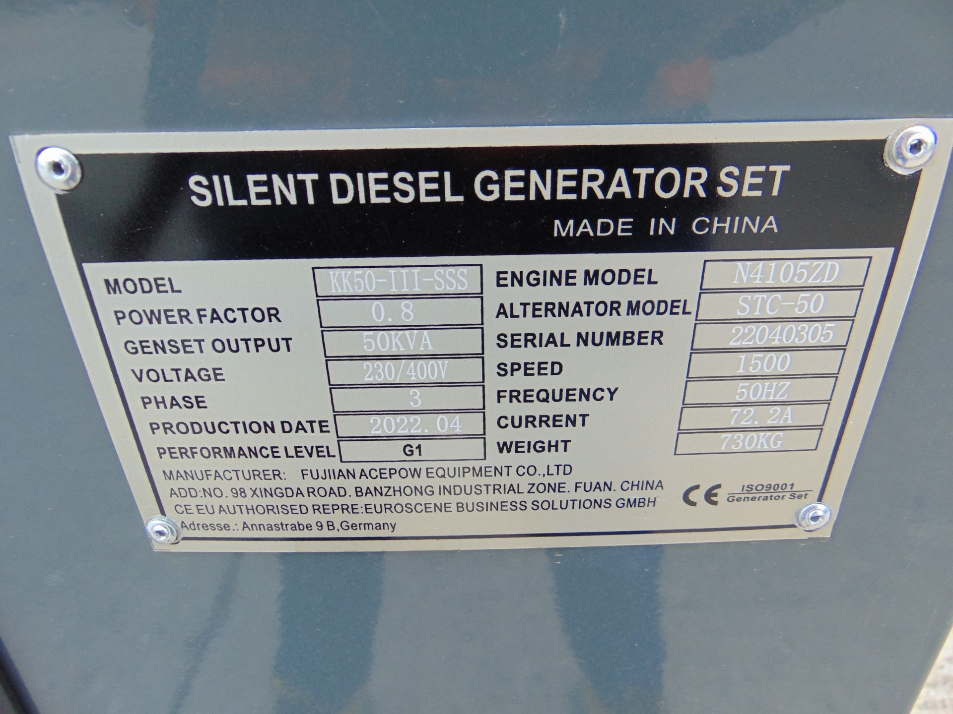 2022 UNISSUED 50 KVA 3 Phase Silent Diesel Generator Set - Image 17 of 17