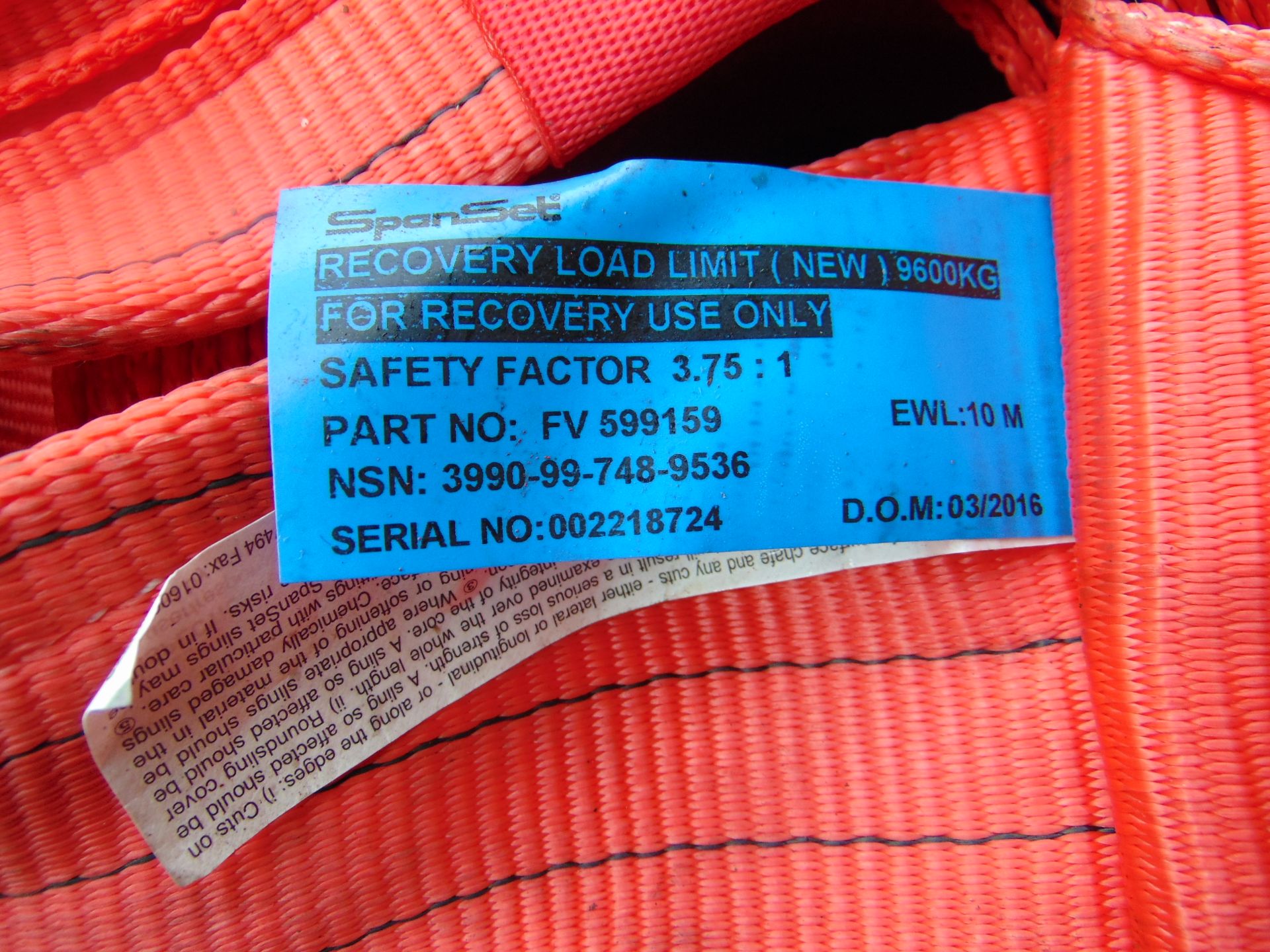 1 x Spanset Large 10m 9600 kgs Recovery Strap Unissued - Image 3 of 3