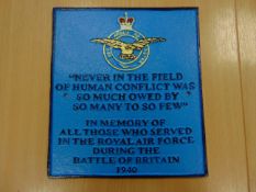 VERY NICE HAND PAINTED ROYAL AIR FORCE CAST IRON WALL PLAQUE 26 X 23CMS