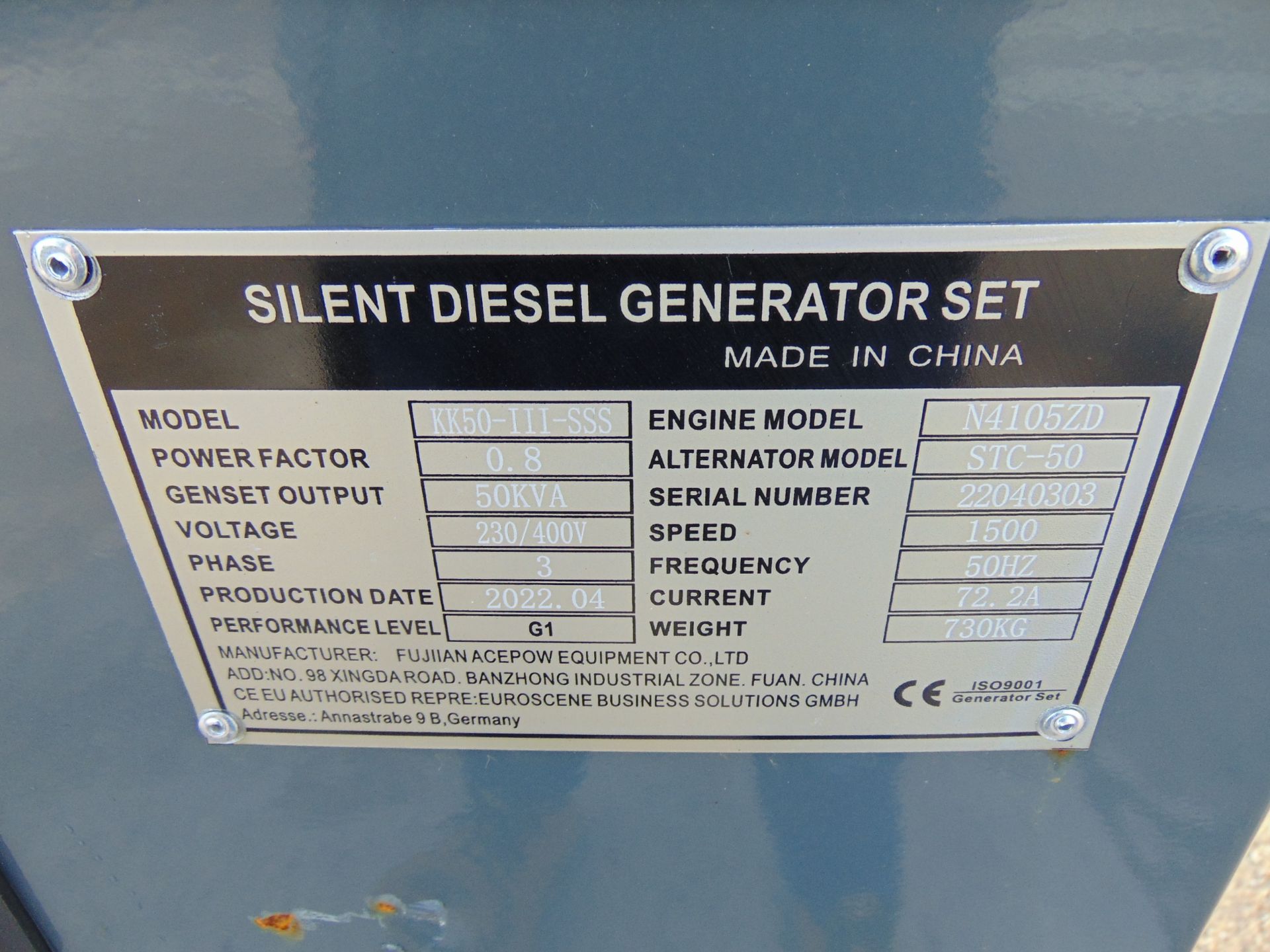 2022 UNISSUED 50 KVA 3 Phase Silent Diesel Generator Set - Image 16 of 16