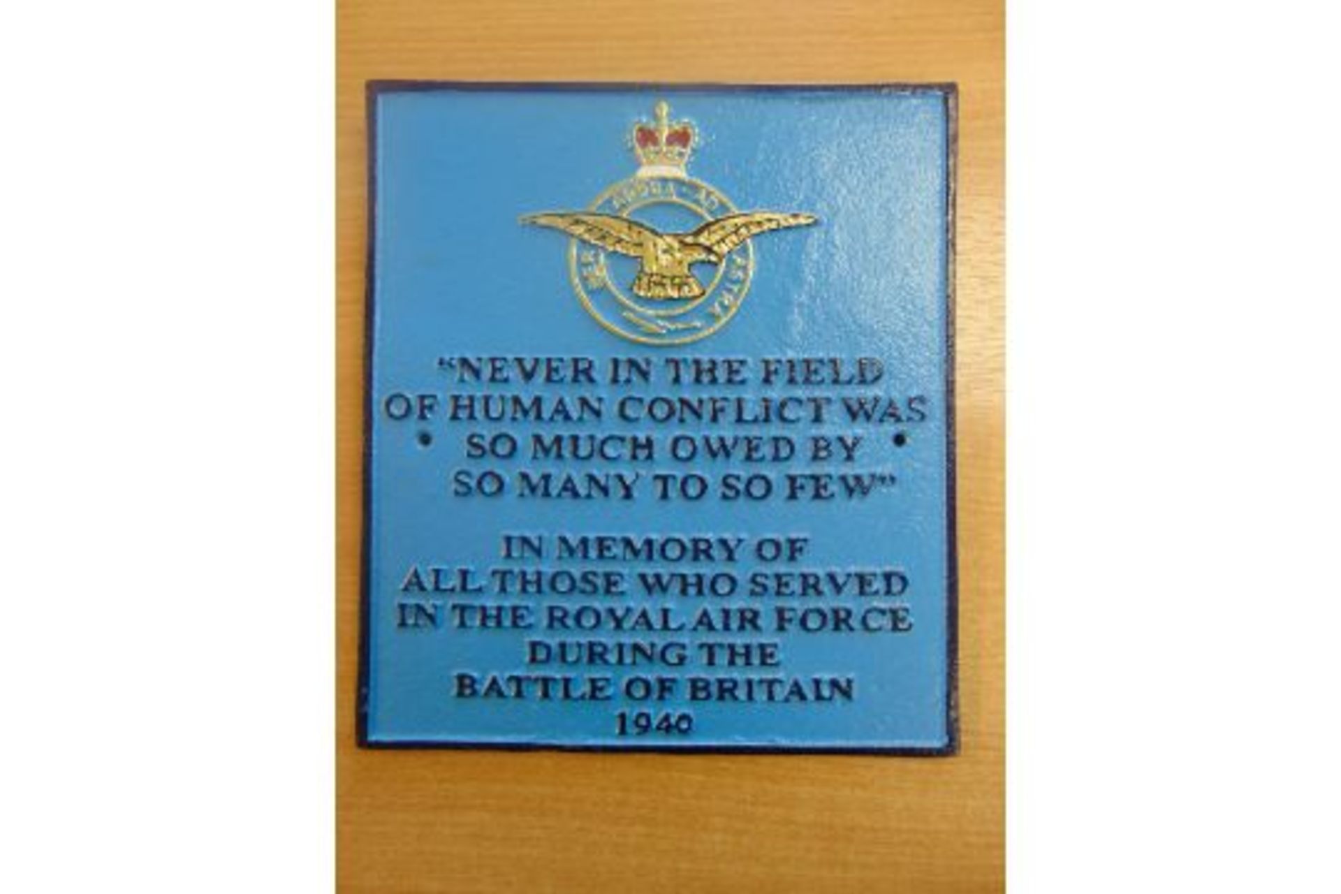 CAST IRON RAF HAND PAINTED WALL PLAQUE 26 CMS X 23 CMS